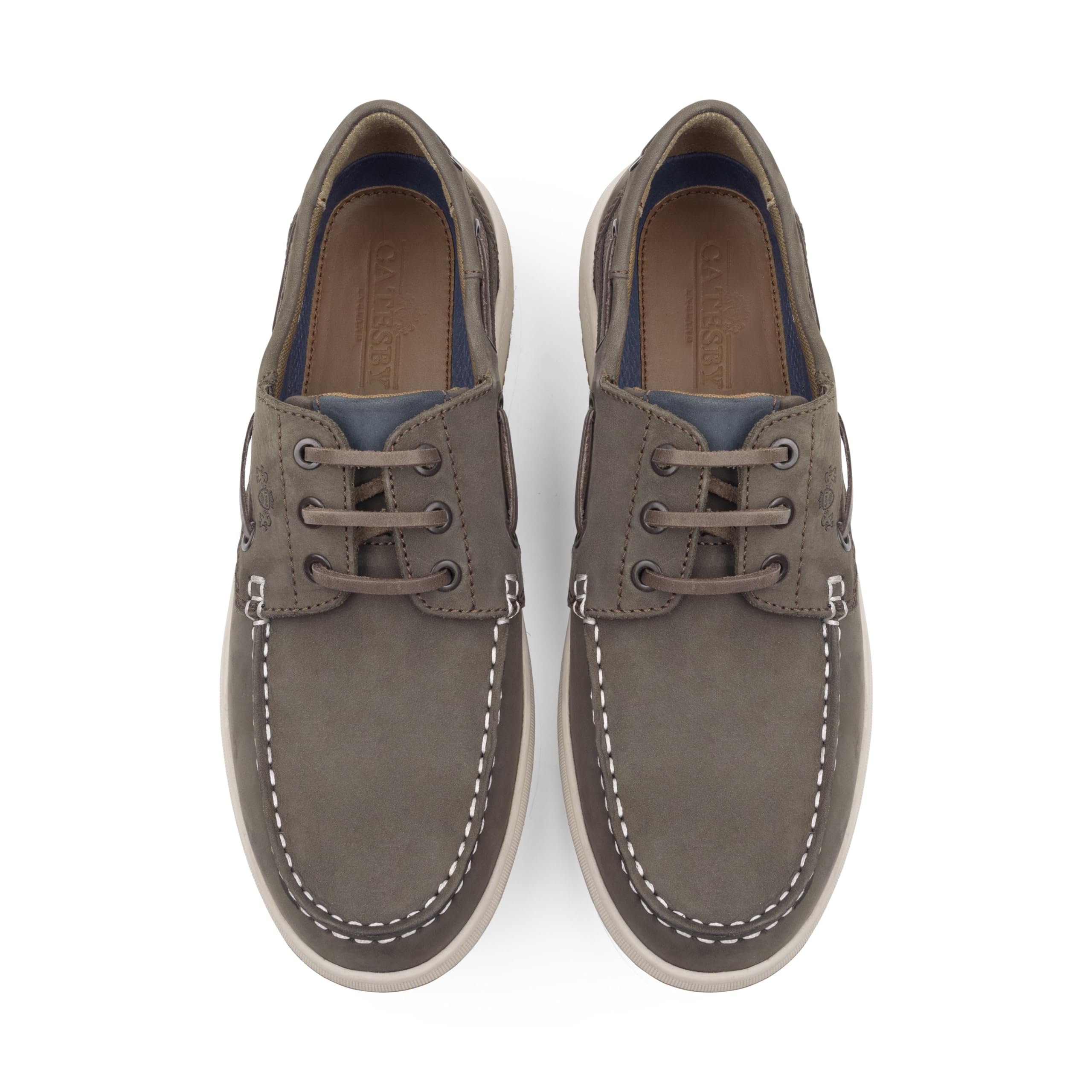Catesby Harvard Chaussures bateau en cuir pour homme - Légères et décontractées - Mocassins d'été à enfiler - Semelle antidérapante, marron, 46 EU