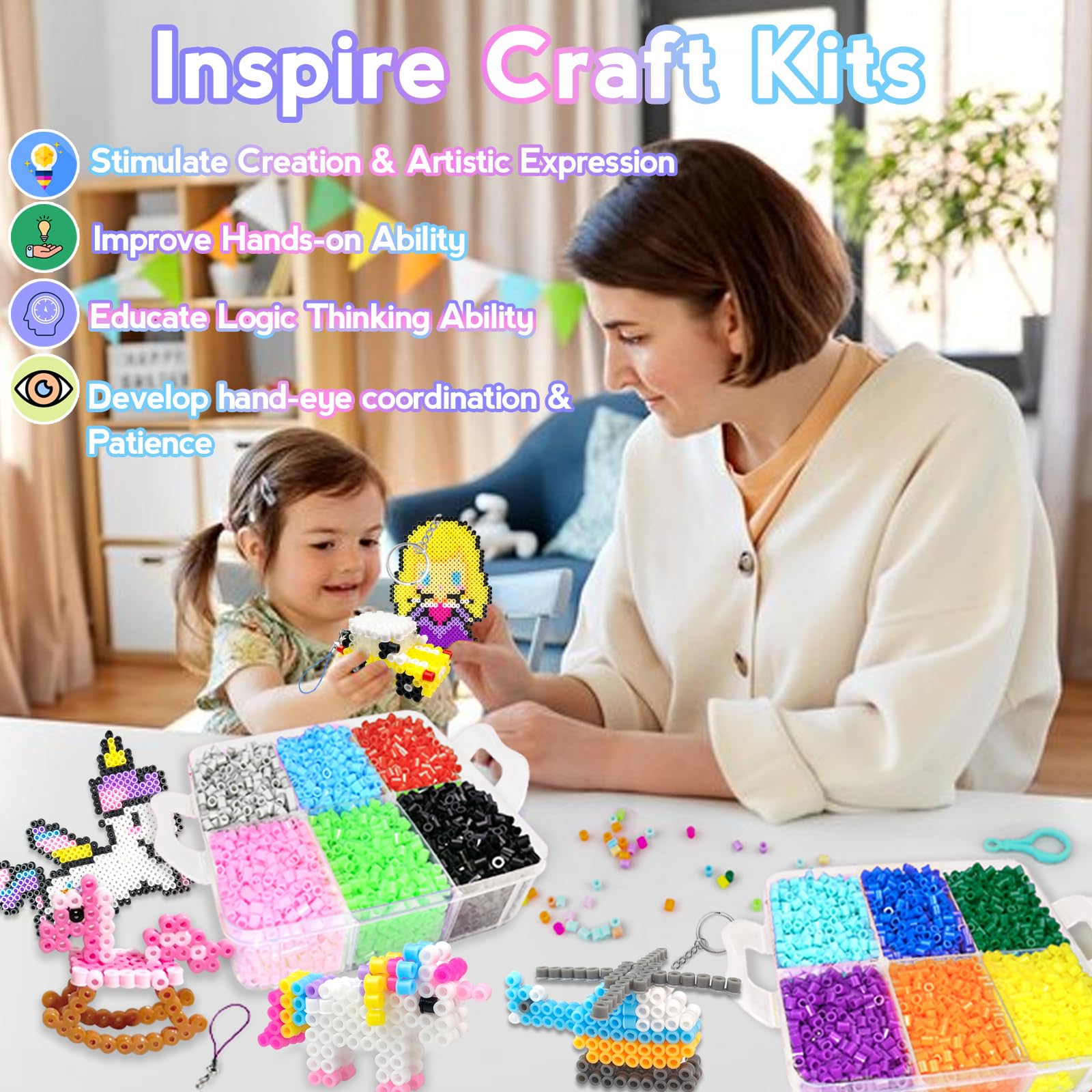 Cuentas Para Planchar, 11000 Piezas 5MM Abalorios Fusibles de 20 Colores Set con Caja de Almacenamiento, Guía del Usuario, Diseño DIY de Joyas.Kit Manualidades Niños, Regalo Navidad y Cumpleaños