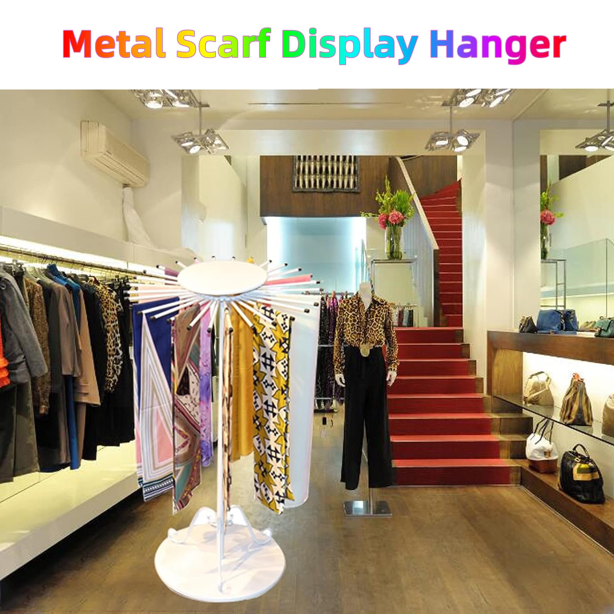 Schalaufhänger – Metall, höhenverstellbar, 360° drehbar, freistehender Organizer für Schals, Hosen, Hijabs, Handtücher, platzsparend, goldfarben