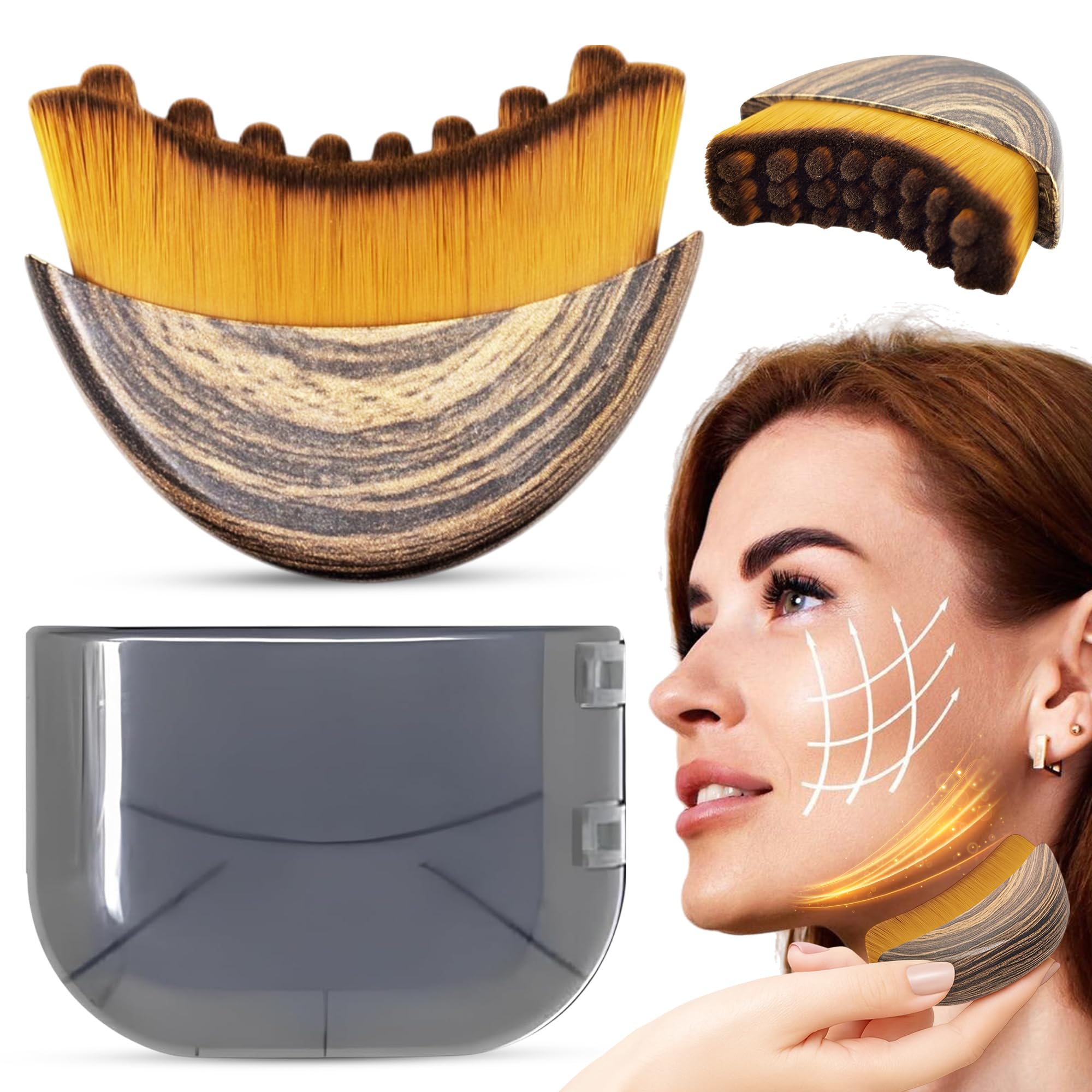 PUUR HOUSE Lymphatic Contour Face Brush-Facial Dry Brush-Lymphatic Drainage Massager,Soft Dry Brushing Beauty Tool for Jawline, Chin & Facial Sculpting Designed to Fit Precisely and Relieve Fatigue