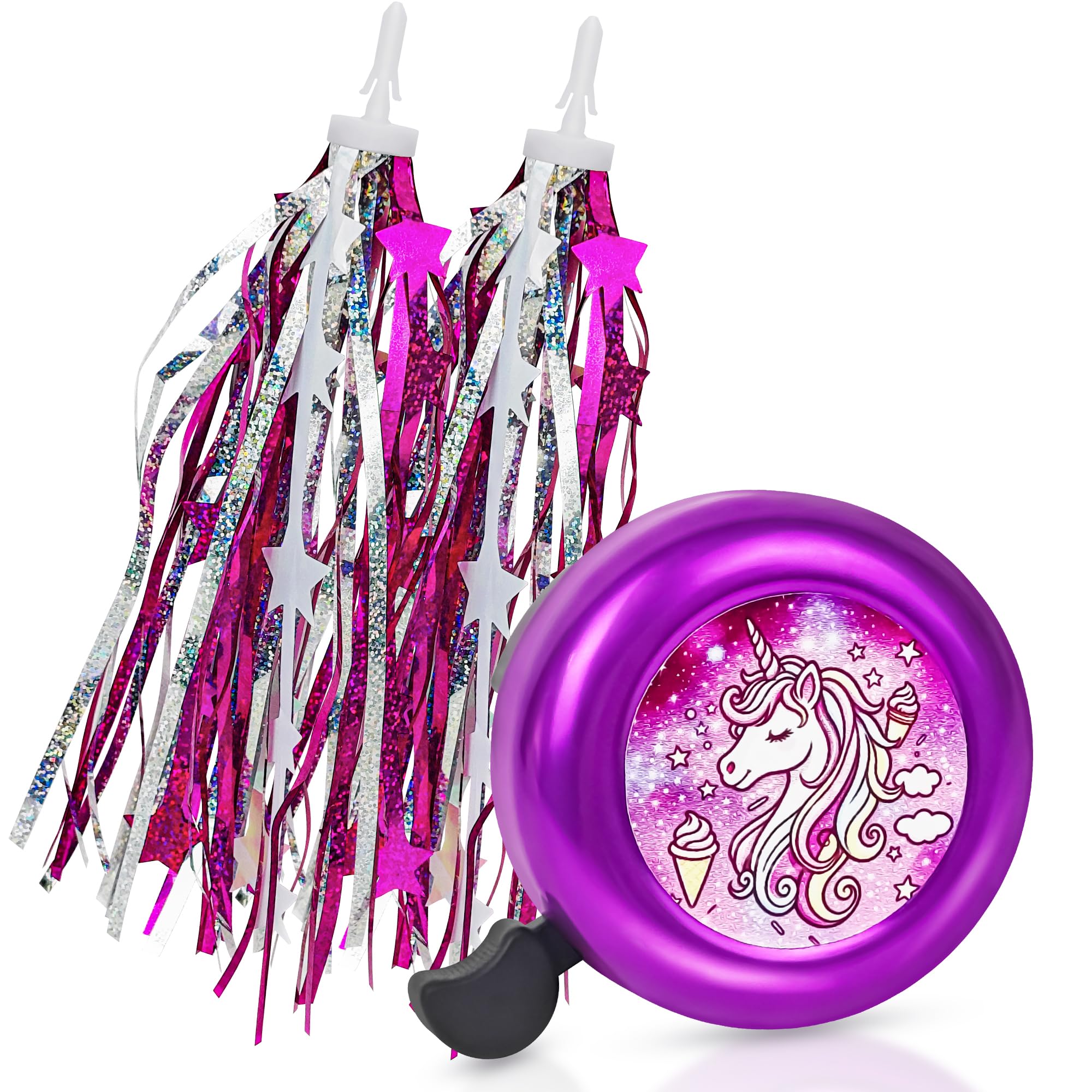 Alaxciax Unicorn Bike Bell with 2 PCS Bike Streamers for Girls Kids