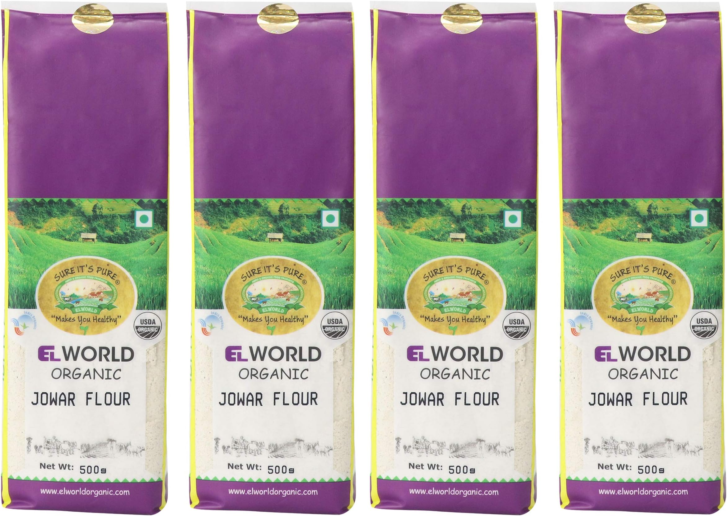 ELWORLD AGRO & ORGANIC FOOD PRODUCTS Jowar (Sorghum) Flour Gluten Free, 500 grams (Pack of 10)
