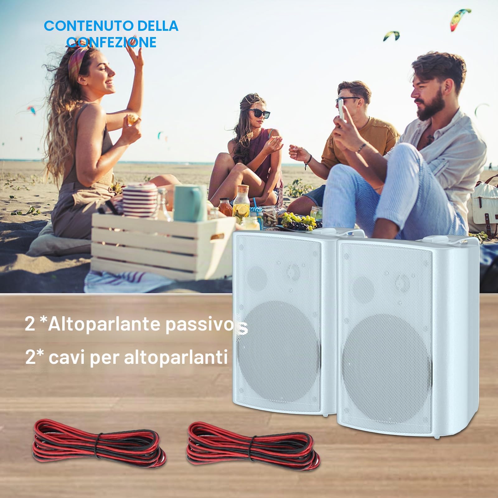 Herdio 6.5'' Diffusori da esterno impermeabili cablati 400 Watt Altoparlanti a parete per patio garage terrazza (bianco)