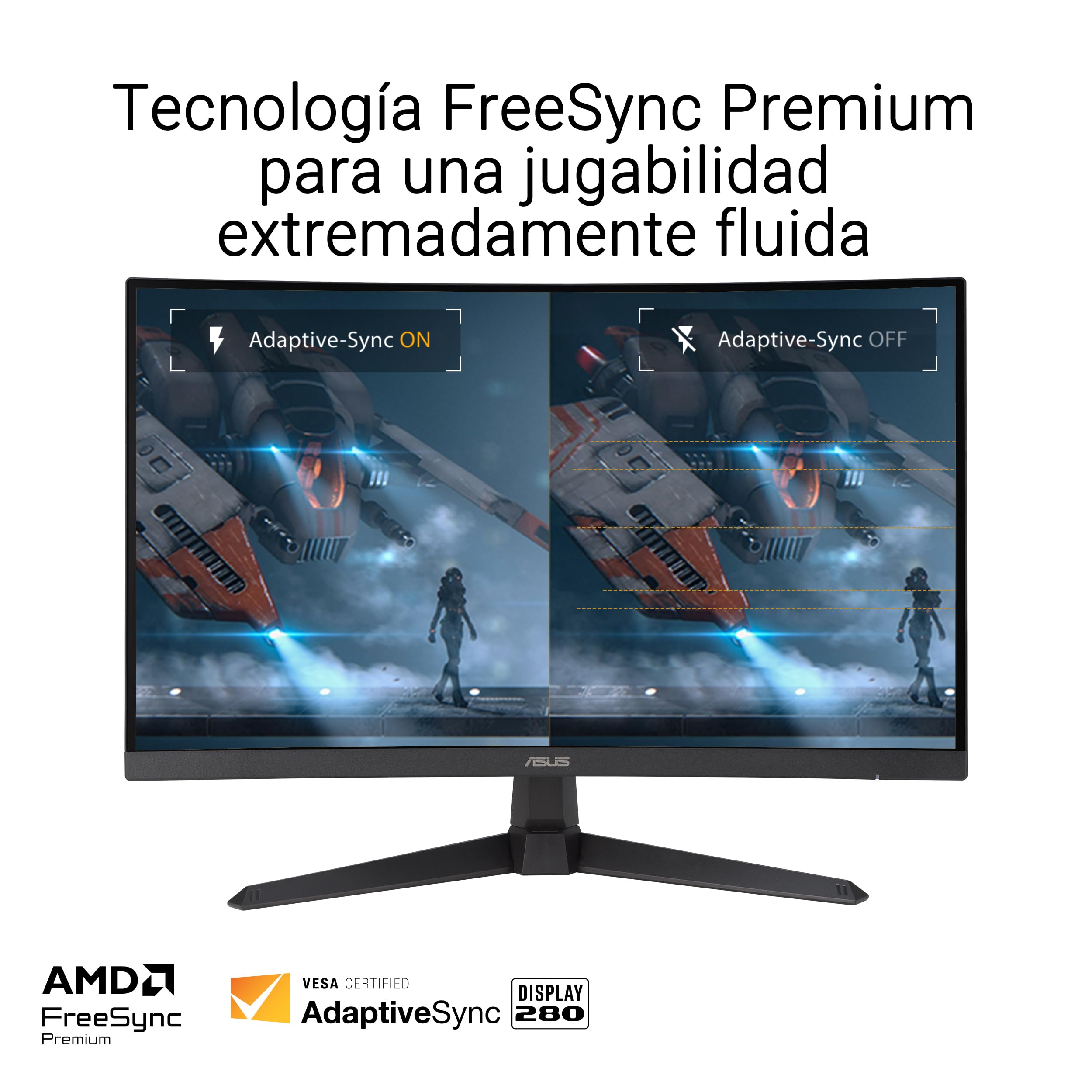 ASUS TUF Gaming VG27VQM1B - Monitor Gaming de 27 Pulgadas Full HD, Curvo, 280 Hz, ELMB, 1 ms de Tiempo de Respuesta, FreeSync Premium, 90% DCI-P3, DisplayWidget Center | ELMB Sync, 1ms, 90% DCI-P3, altavoces integrados, FreeSync Premium, curva 1500R, cent