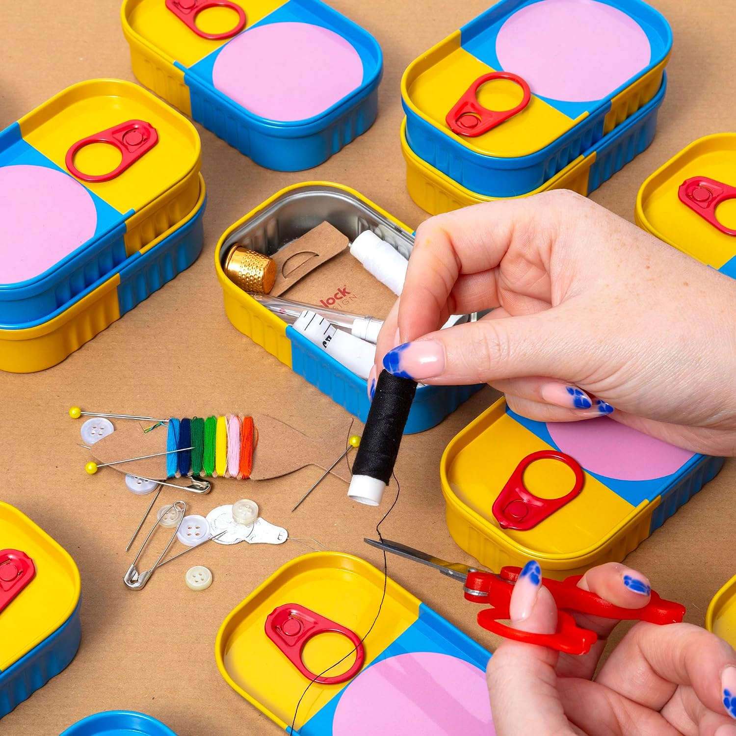 Block Design Tinned Goods Sew Cute Sewing Kit, Comes with Decorative tin Holder