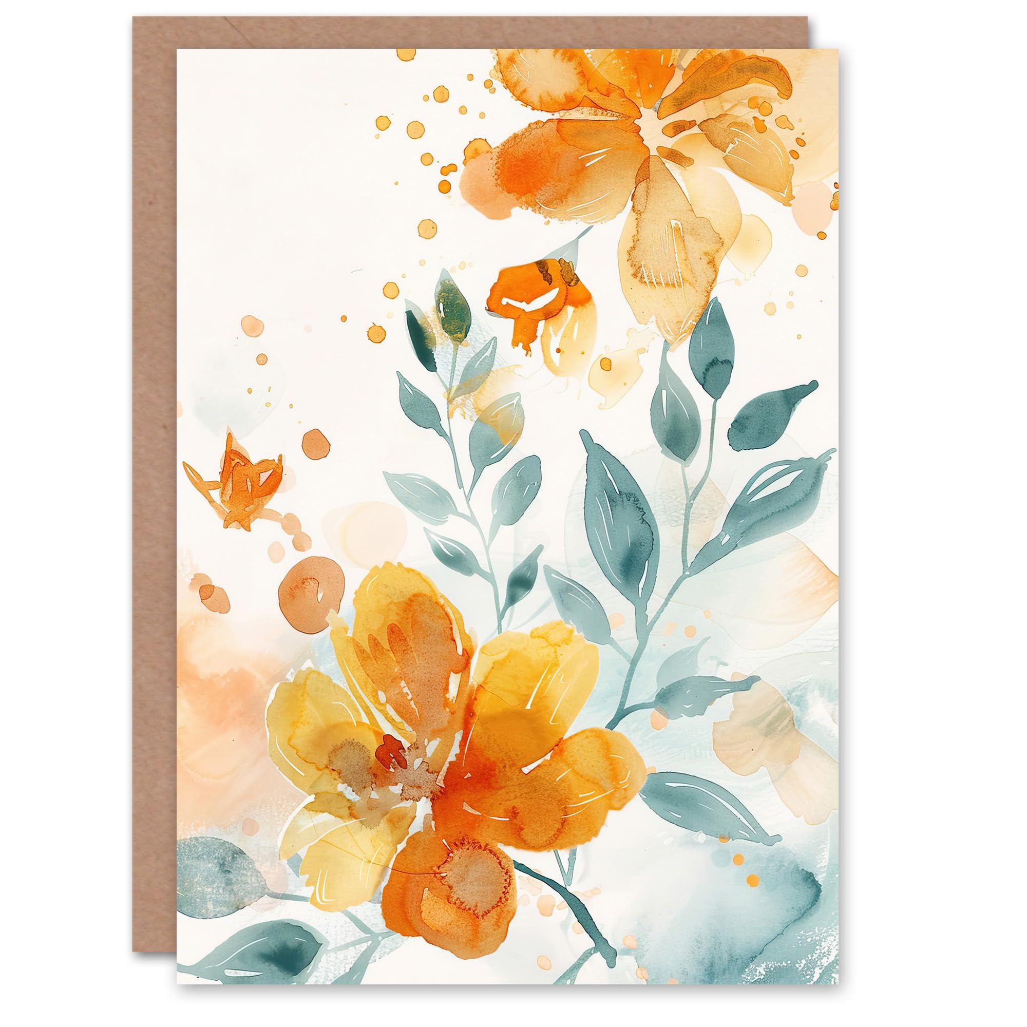 Artery8 Greeting Card Marigold Flowers in Bloom Modern Watercolour Blank For All Him Or Her Art Birthday Card