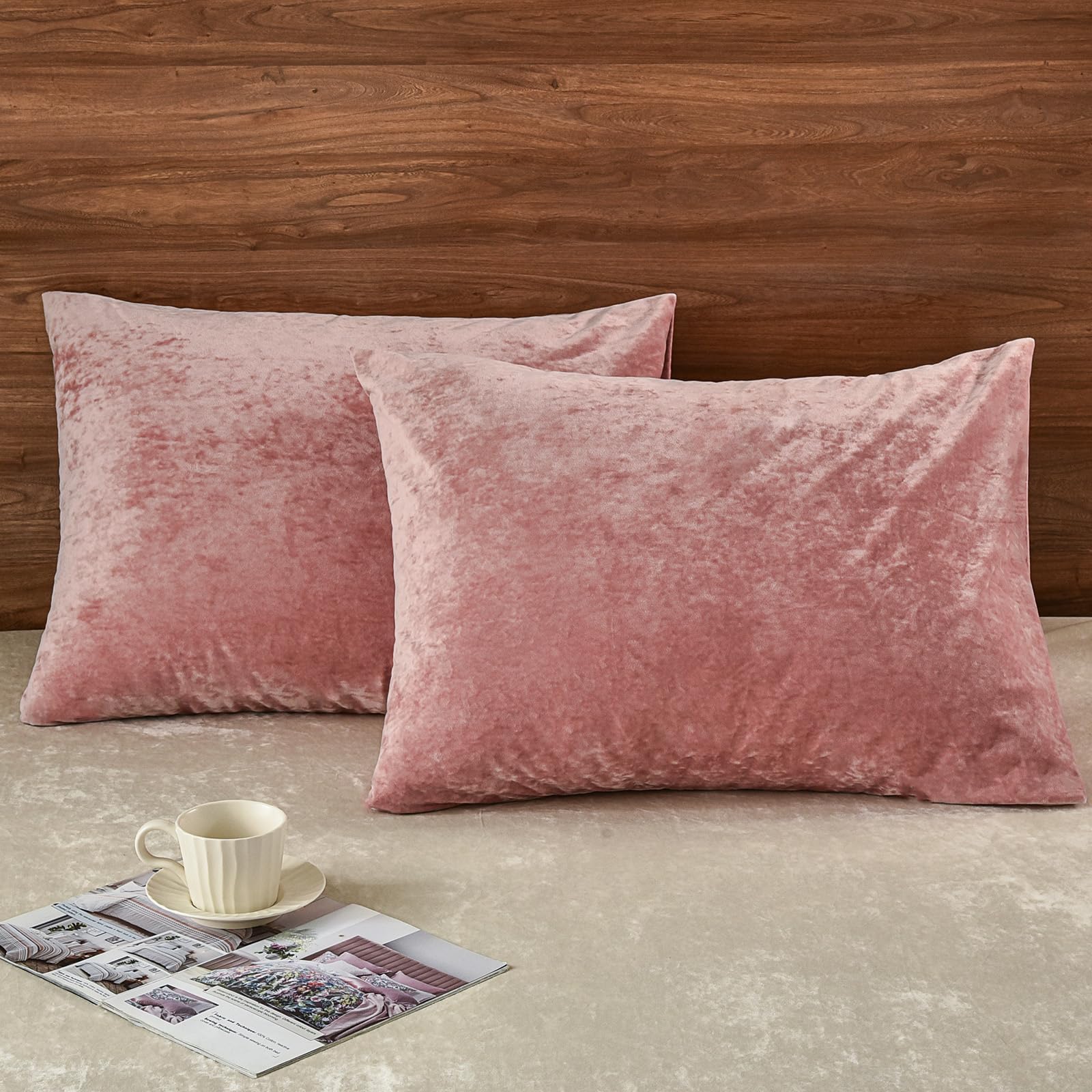 phf truly velvet pillowcases king size, no insert, 2 pack ultra soft breathable pillow shams covers with envelope closure, 20" x 36" luxury cozy warm fuzzy flannel, pink