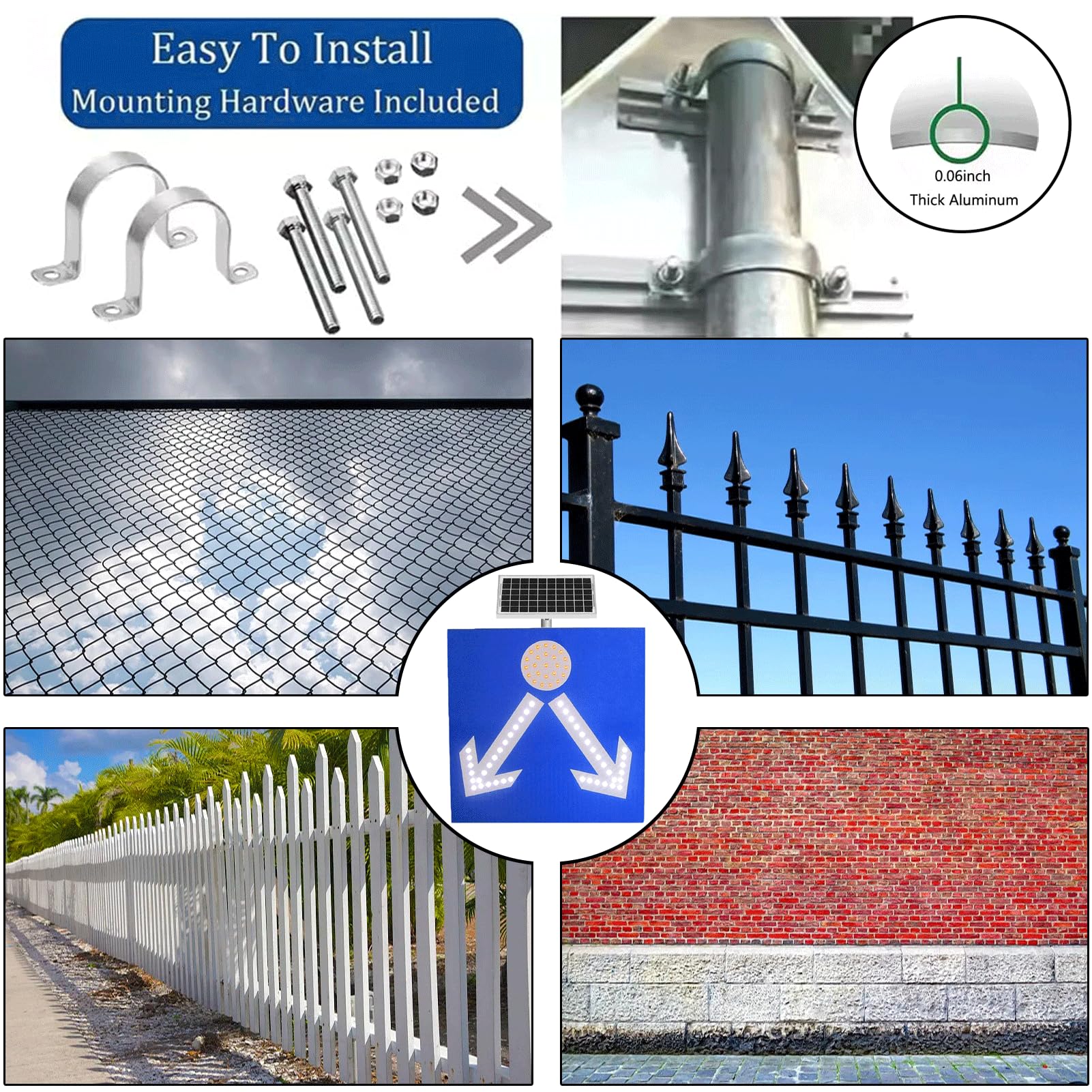 Alimentado por energía Solar Señales de Advertencia, viviendas y Calles. Marco de Aluminio Resistente al Agua, la Intemperie y la decoloración