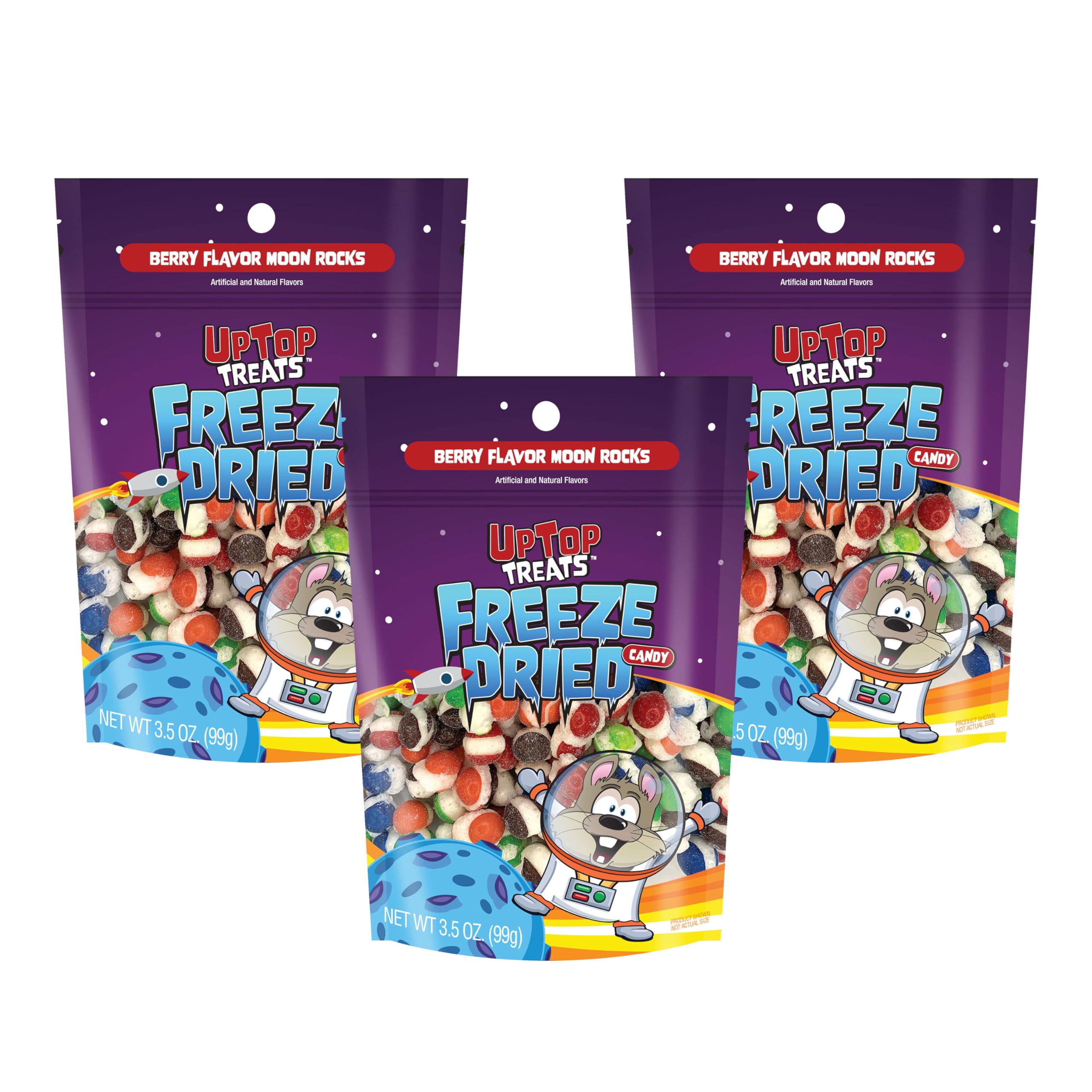 UpTop Treats Freeze Dried Candy, Berry Moon Rocks, Crunchy Sour Candy for ASMR, Berry Punch, Strawberry, Melon Berry, Wild Cherry, Raspberry, Snacks for Kids & Adults, Made in the USA, 3 Pack, 3.5 oz