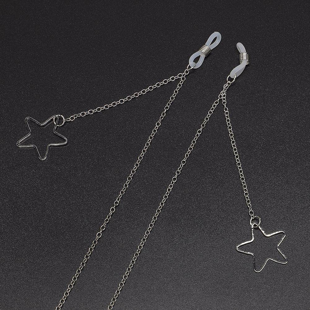 Okulary Przeciwsłoneczne Pasek Łańcuszki I Sznurki Do Okularówniepoślizgowe Popularne Metalowe Okulary Linowe Konserwacja Kolorów Złoty Hollow Pięciogwiazdkowy Wisiorek Handmade Okular-Srebro