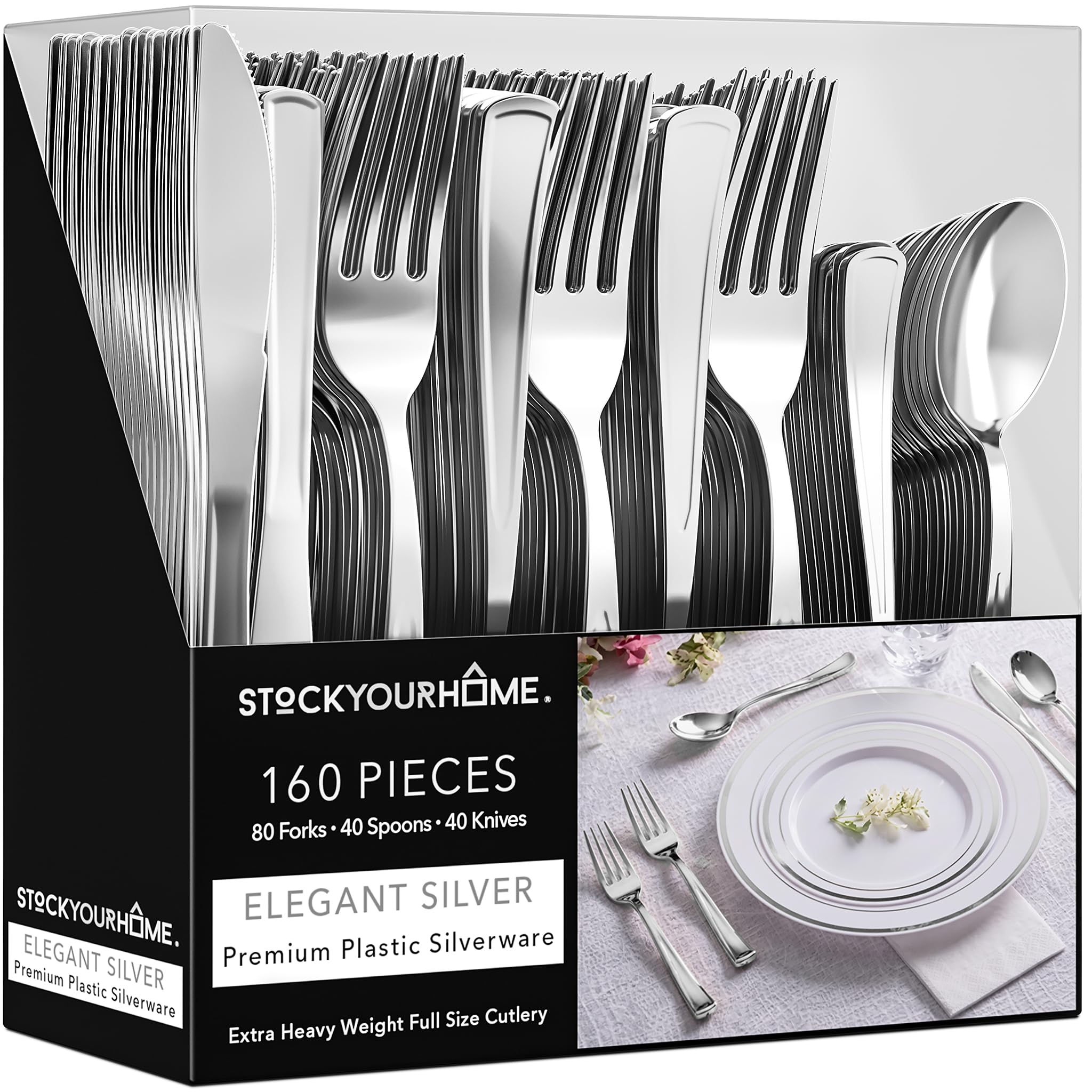 Disposable Silverware Set - 160 Forks, Knives, Spoons -1