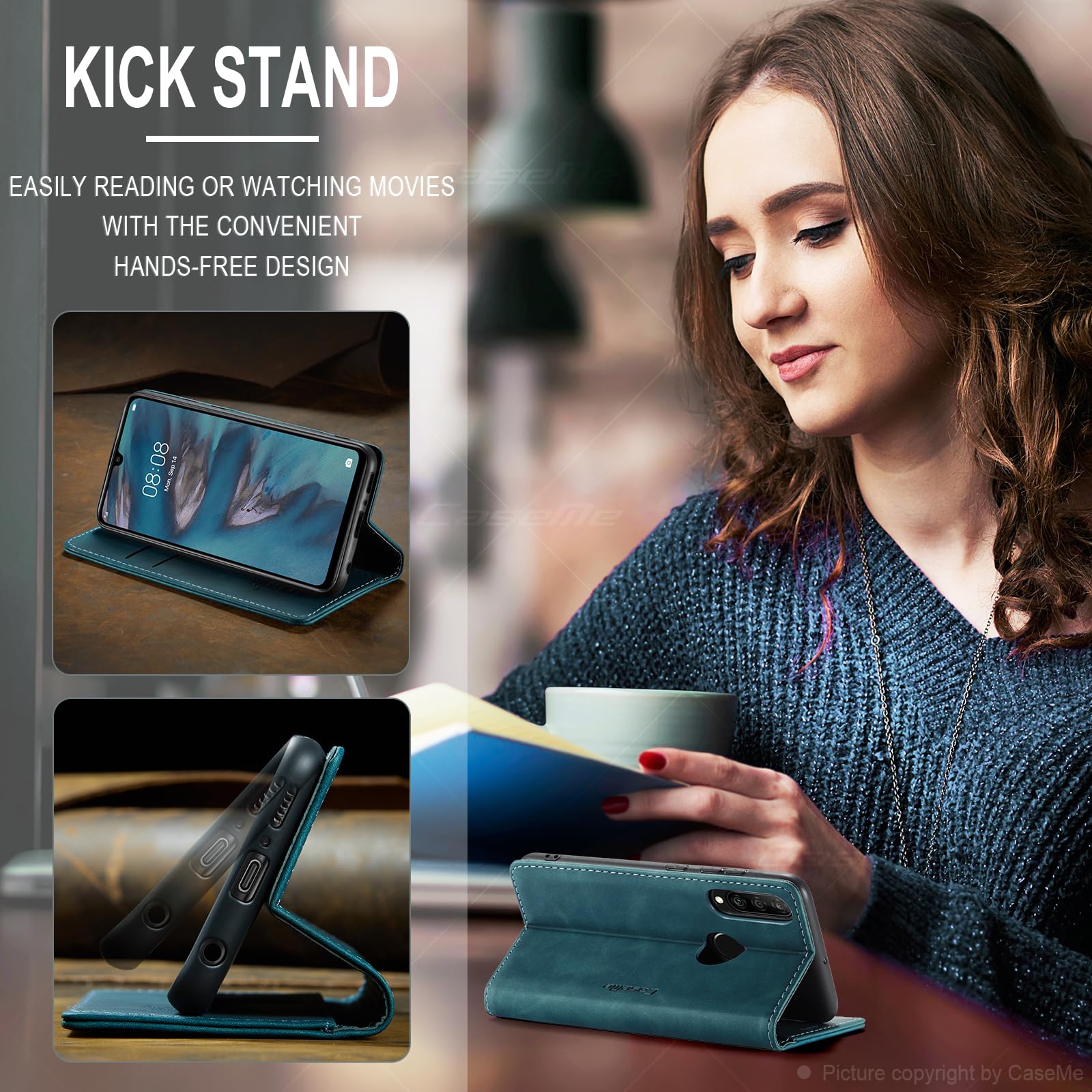 for Huawei P30 Lite Case, Flip Wallet Leather Case with Card Holder Magnetic Closure Shockproof Kickstand Protective Phone Cases Cover for Huawei P30 Lite,Blue-Green — view 4