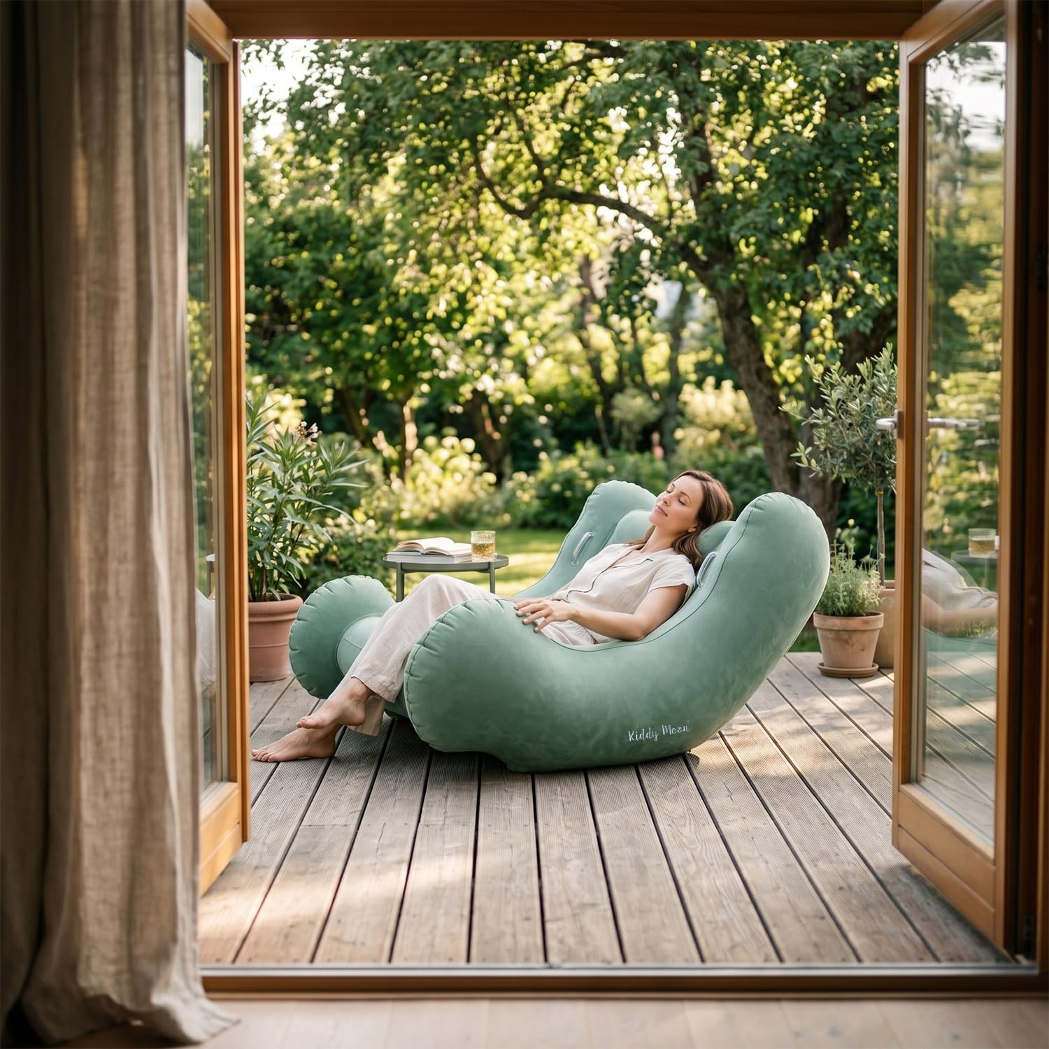 KiddyMoon Sedia Da Giardino Gonfiabile Per Uso Interno Ed Esterno Con Pompa, Salvia,L