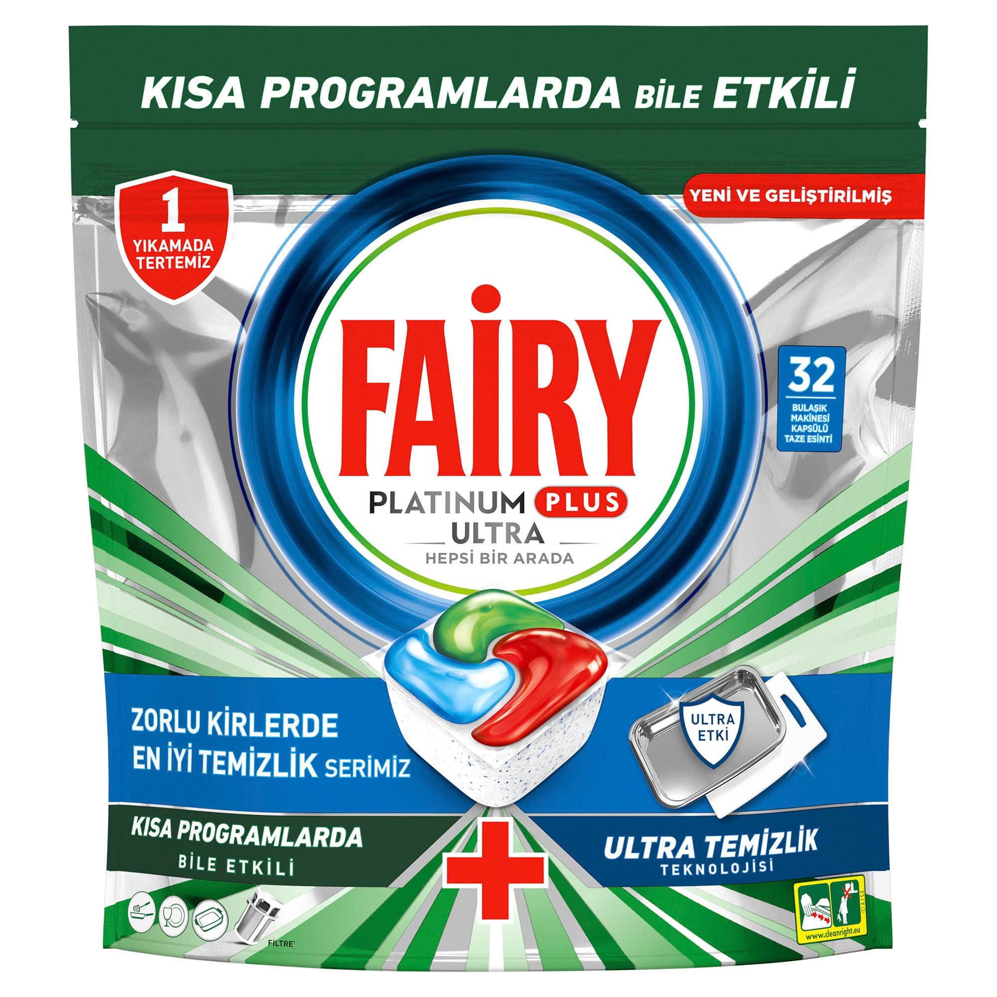 Fairy Platinum Plus Ultra Temizlik Bulaşık Makinesi Deterjanı Kapsülü 32 Yıkama Limon Kokulu