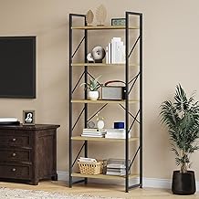 YITAHOME Scaffale Libreria Scaffale Per Libri a 5 Ripiani, Scaffale In Legno e Metallo Struttura, Industriale Scaffale In Piedi Scaffale Di Stoccaggio Per Ufficio Soggiorno Camera Da Letto Pianta