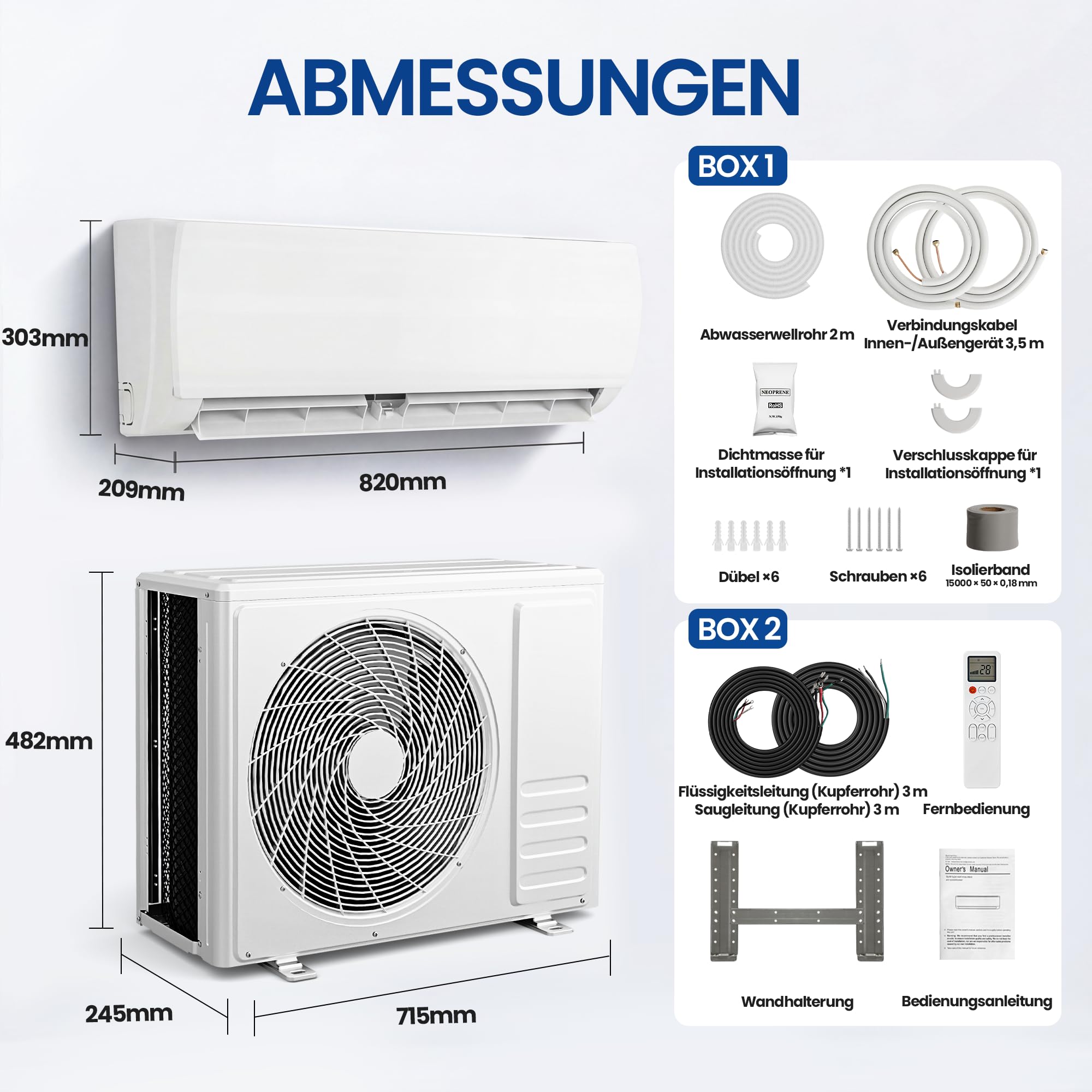 TRIUMPHKEY Split Klimaanlage 12000 BTU 3,5 kW Inverter A++ R32 bis 45 m²
