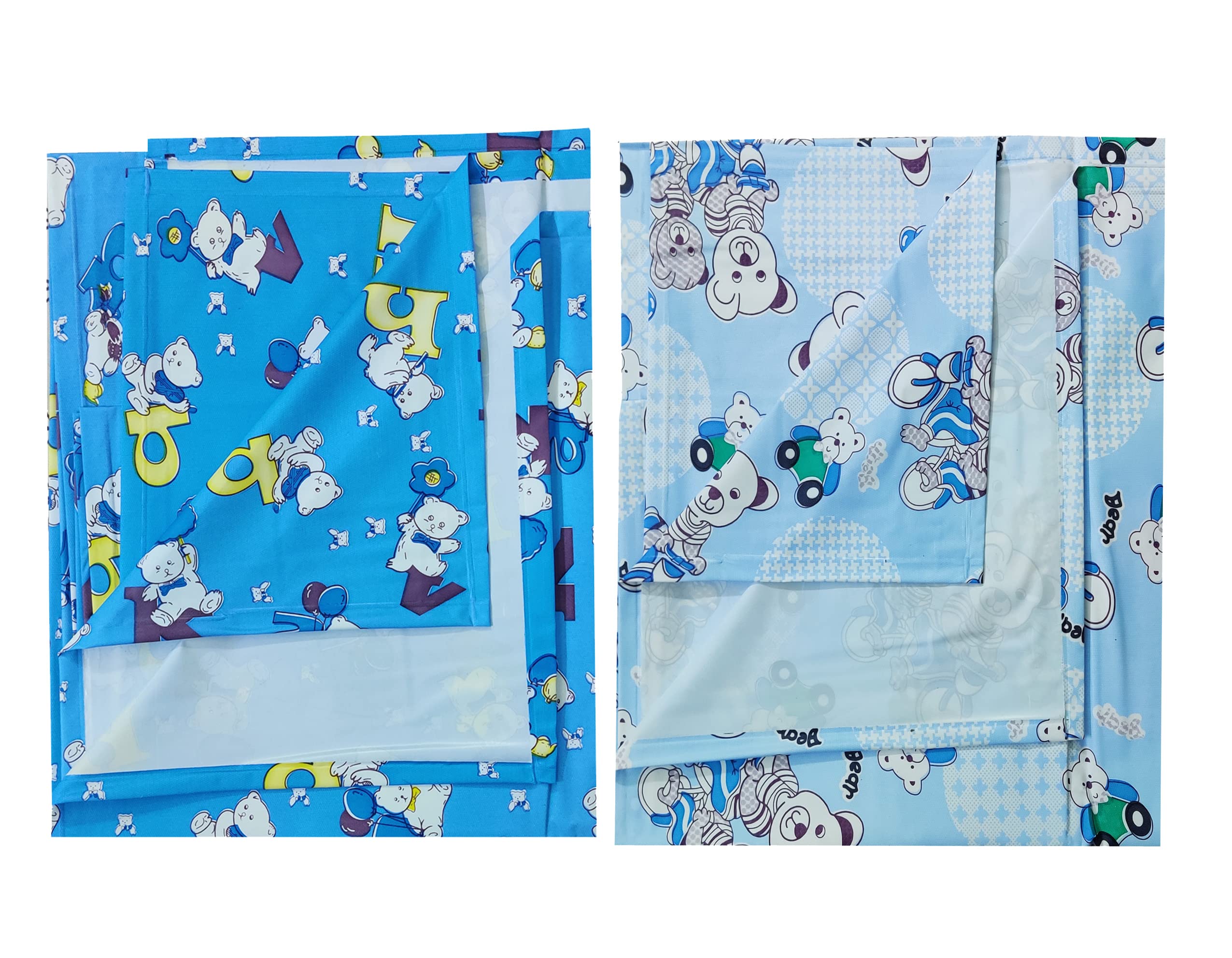Pookie® Plastic Sheet,PVC Sheet for Kids,Rubber Sheet for Babies,Bed Wetting Protector(90 x 135 cm) (Alphabet Blue & Bear Blue)