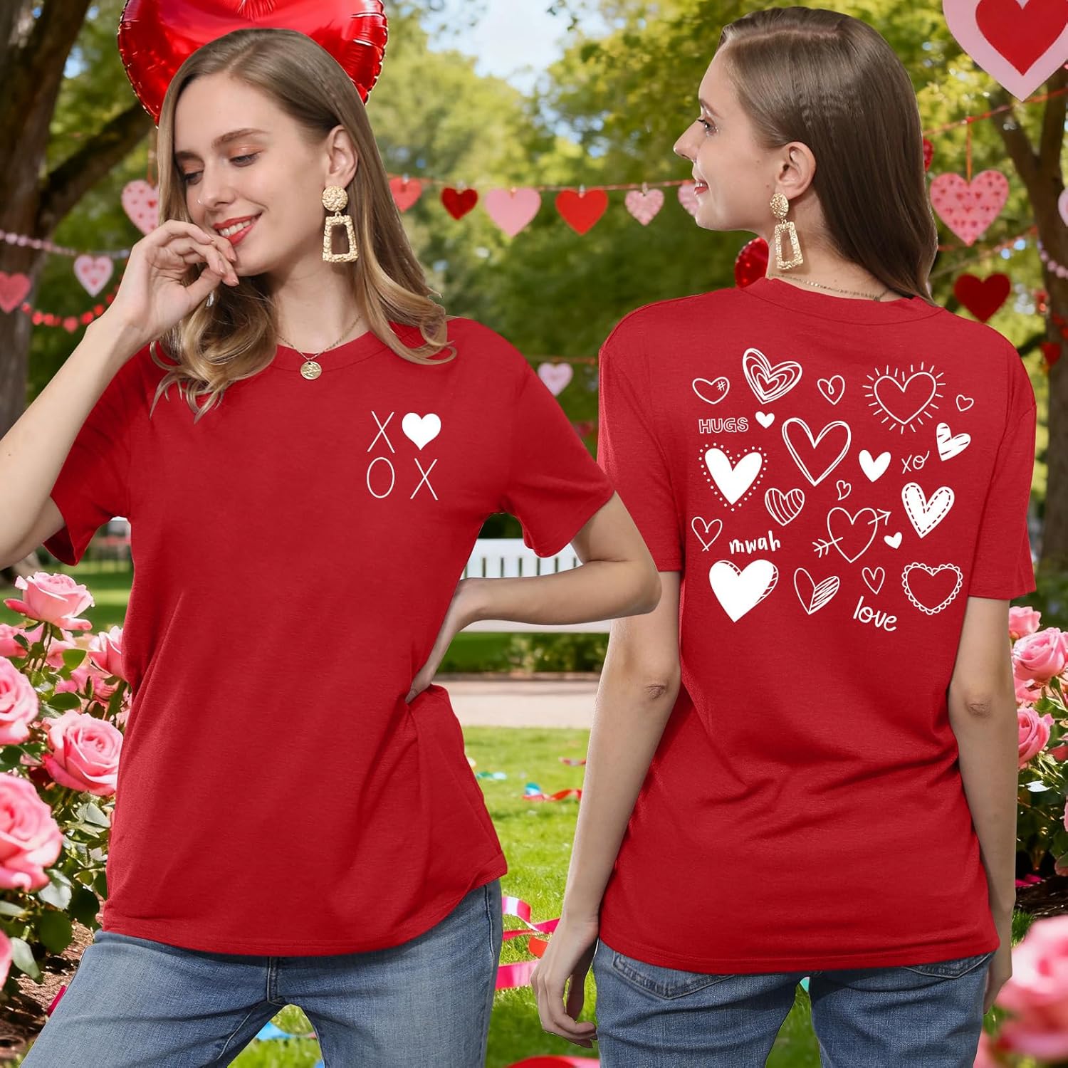 Valentines Shirts for Women: Love Heart Tshirt Red Heart Graphic Tee Casual Tops - Image 3