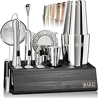 BareBarrel 14-Piece Bartender Kit: 28oz Boston Shaker, Bamboo Organizer, 35 Recipes - Premium Home Mixology Set
