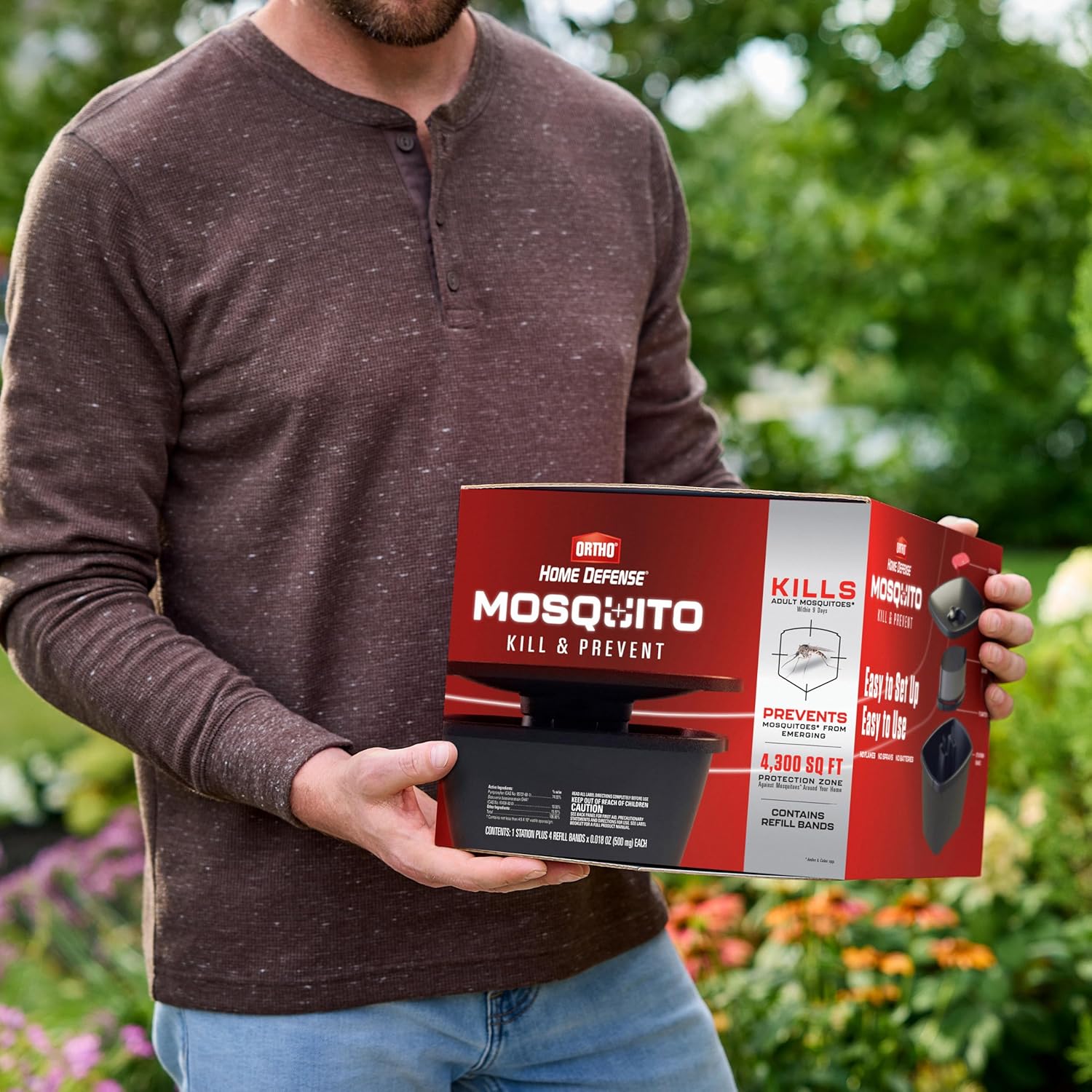 Ortho Home Defense Mosquito Kill and Prevent, Controls Mosquitoes and Larvae, Silent, Easy-to-Use, Protects up to 4,300 sq. ft., 1 Mosquito Station and 2 Bands for 2 Months Protection