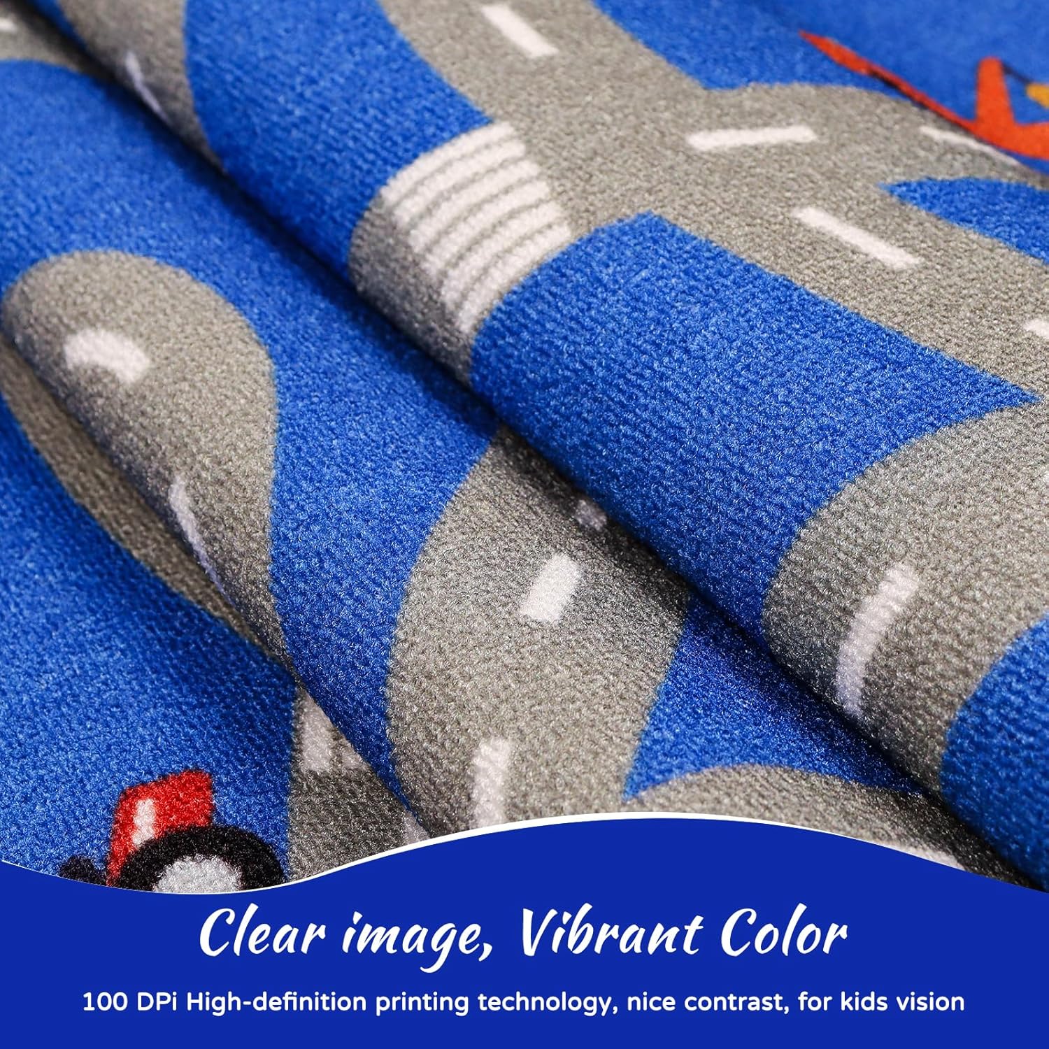 Kids Rug Car Play Mat for Toy Cars, Nylon Road Traffic 59"×78.7" for Playroom Blue