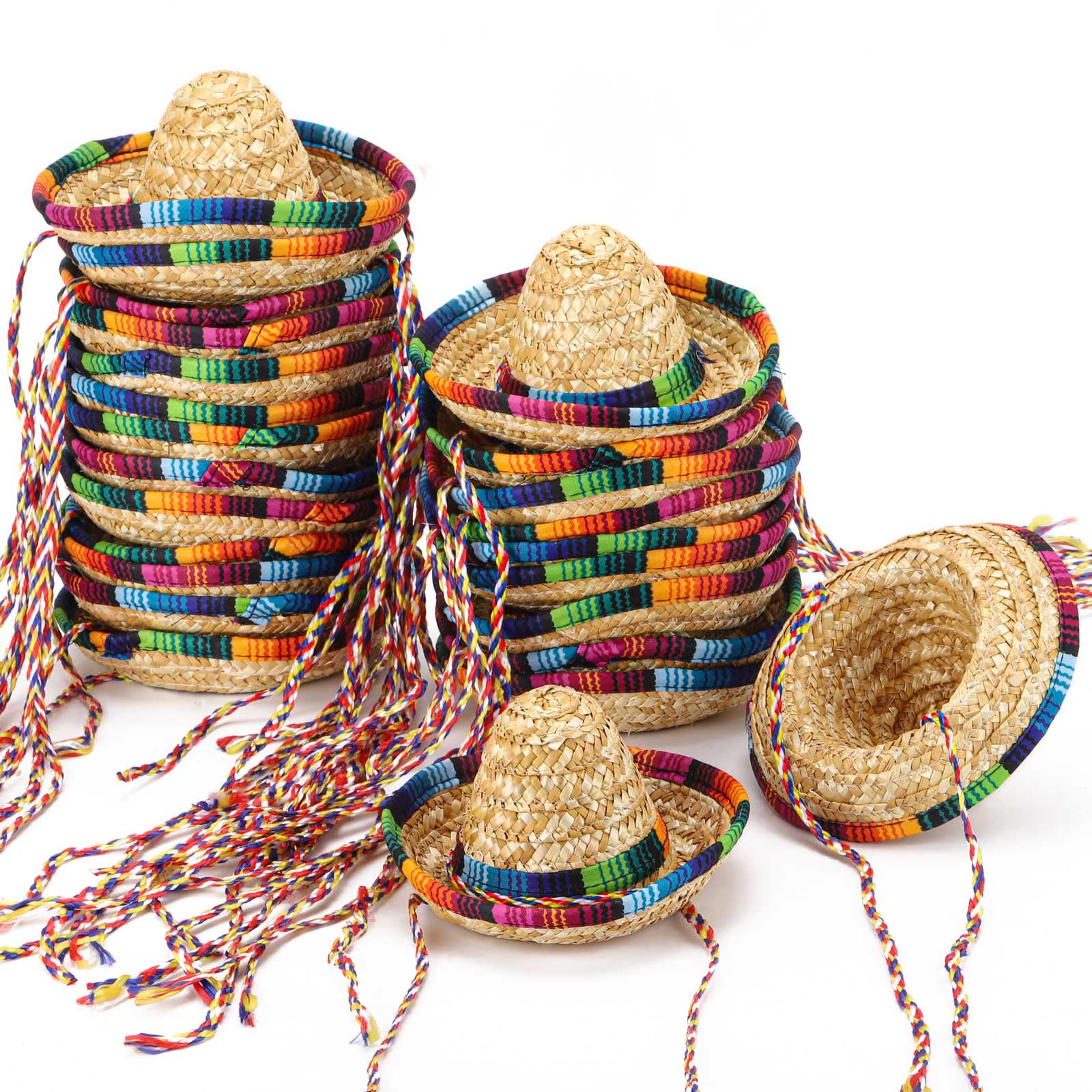 24 Pack Mini Sombrero Hats 5.9 Inch Small Straw Sombreros Party Hats Cinco de Mayo Hats for Kid Pet Doll Themed Party Decoration (Brown)