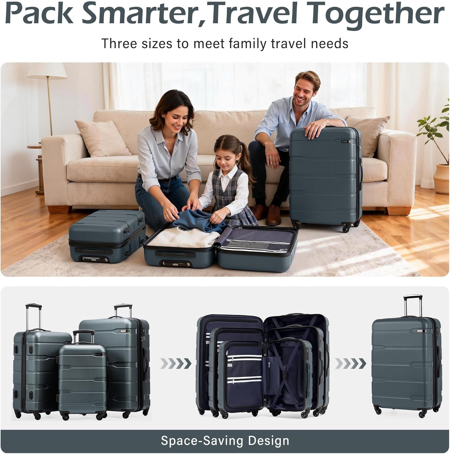 Coolife Luggage Set 3 Piece Hardside PC+ABS Suitcase with TSA Lock, Expandable Large Checked Luggage, Lightweight Rolling Carry On with Spinner Wheels(20/24/28 Inch, Teal) - Image 7