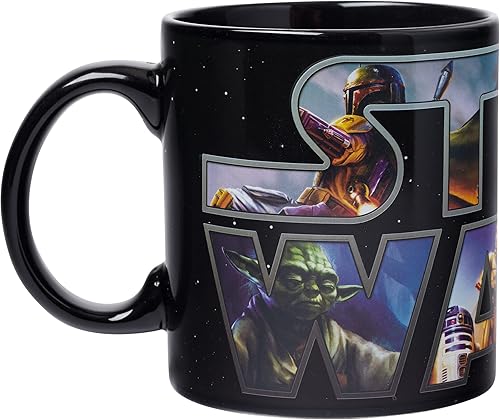 Miniatura 3 de Silver Buffalo Taza de café de cerámica con logotipo de Star Wars con Boba Fett, Yoda, Luke, C3PO, R2D2, Darth Vader y Stormtrooper, 20 onzas