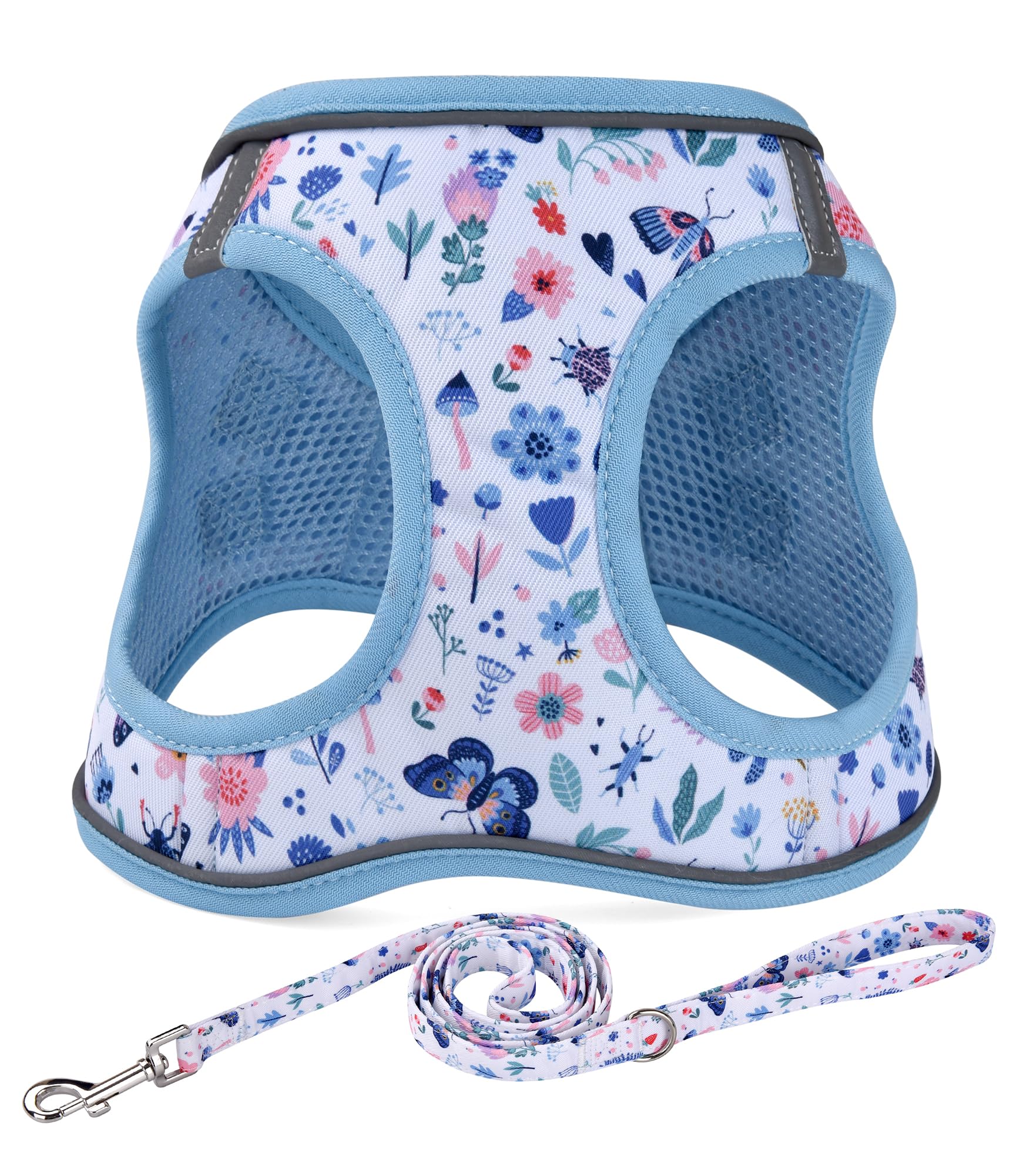 Mihqy Step in Dog Harness and Leash Set, Reflective Adjustable No Pull Dog Harness for Extra-Small/Small Dogs Puppy and Cats, Soft Padded Mesh Vest Harnesses for Girl and Boy Pets(Cute Insect,XS)