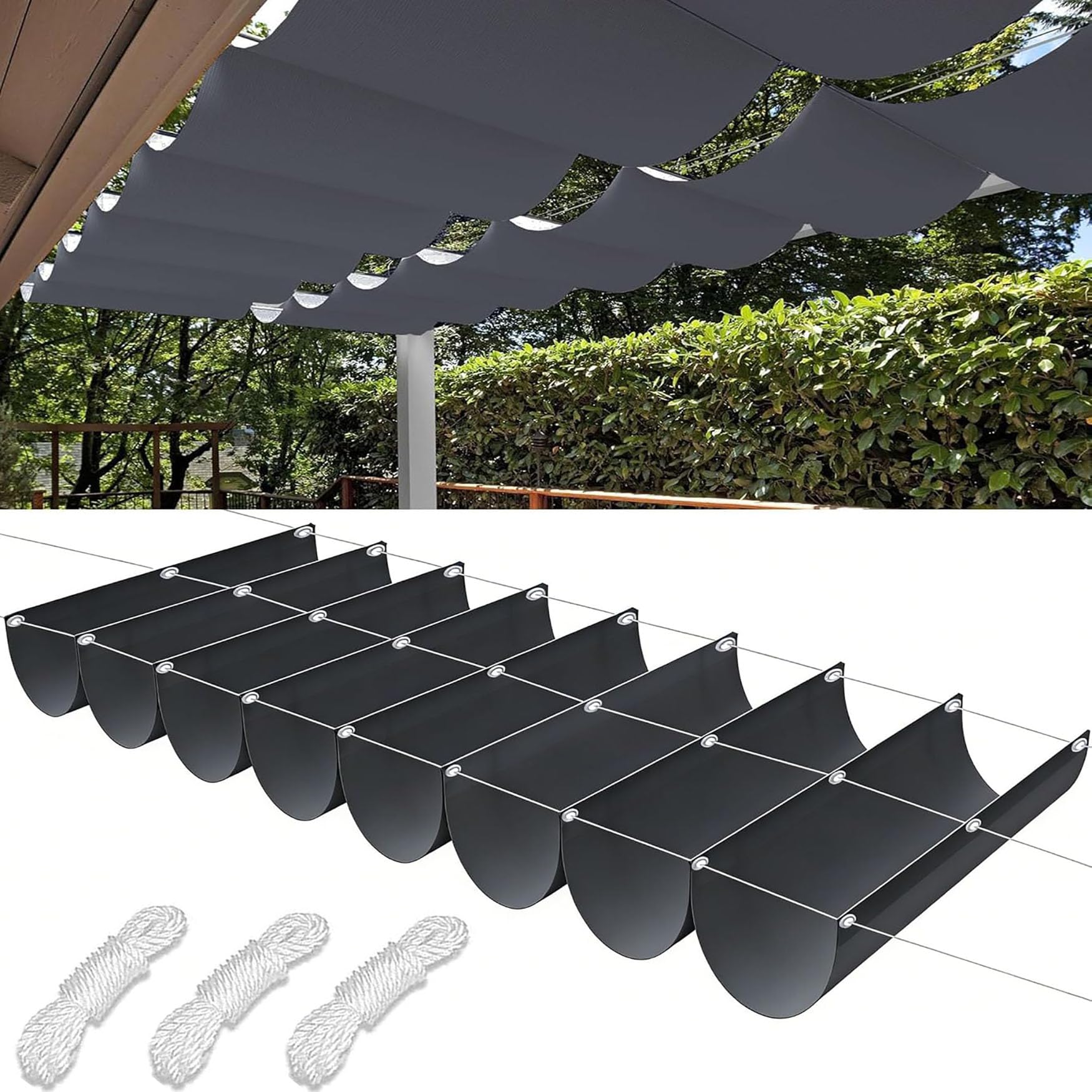 Sonnensegel Einziehbares Sonnensegel 140 x 600 cm Uv-Schutz Reißfest Sonnenschutz Wasserdicht Winterfest mit Ösen Verstellbare Pergola Markise für Terrasse Garten Pergola, Dunkelgrau