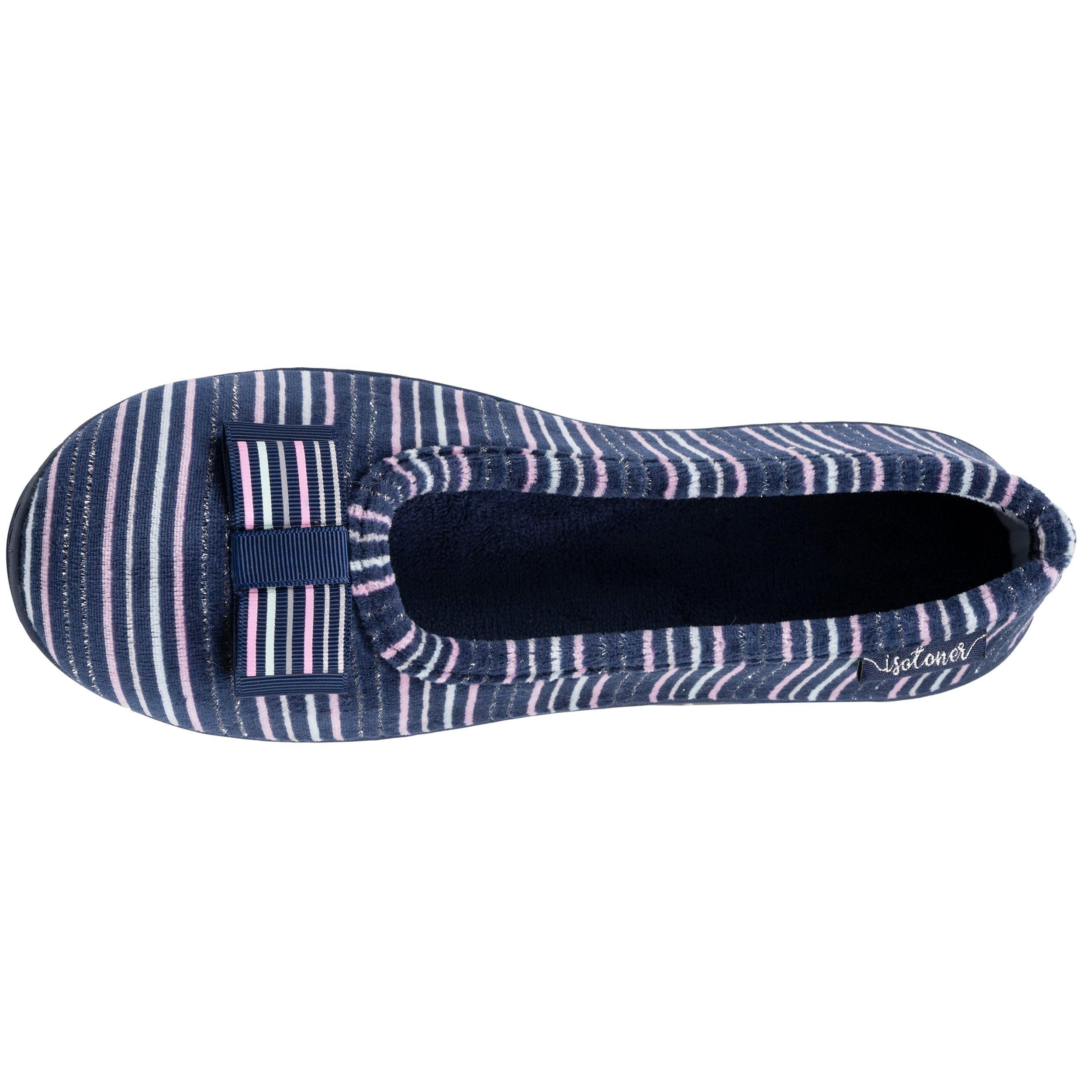 Isotoner Chaussons pantoufles Ballerines femme microvelours semelle ergonomique soutien voûte plantaire,