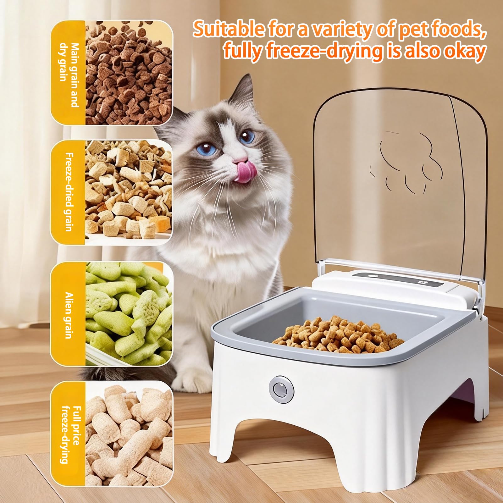Futterautomat Katze, 23×17×11.5cm Futterautomat Katze Frienhund, Automatischer Futterspender, Katzenfutter Automat für Haustierfütterung, Zeitgesteuert, Energiesparend, Grauer ABS