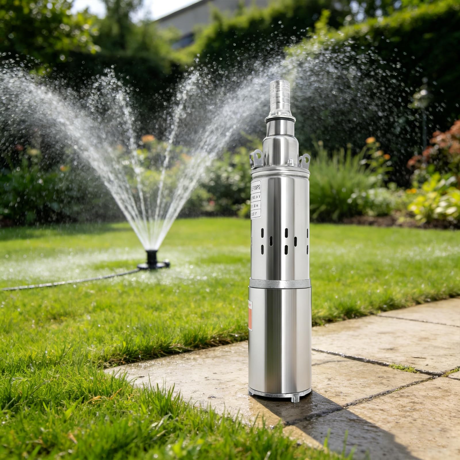 Bomba sumergible, 24 V 200 W, bomba de agua de acero inoxidable para pozos profundos con bomba sumergible 1,5 m³/h, altura de elevación de 30 m, bomba de agua solar, protección contra
