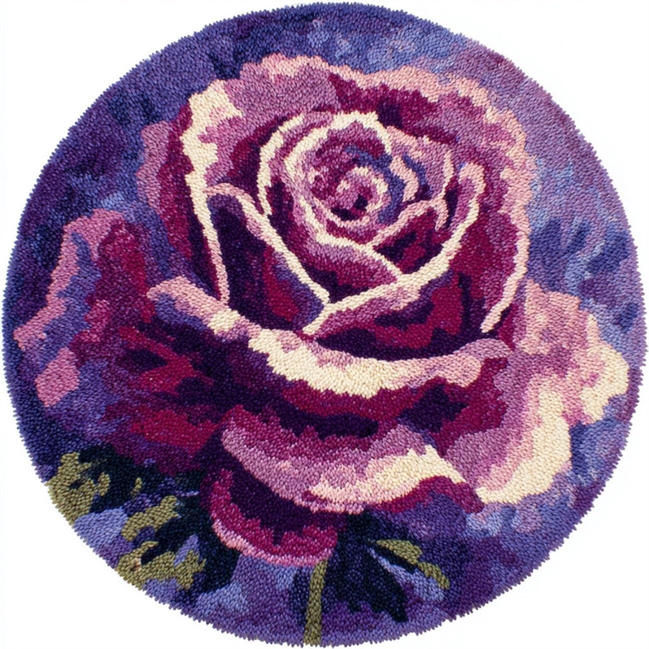 Kitquiver Latch Hook Rug Kits Purple Roses 60x60cm
