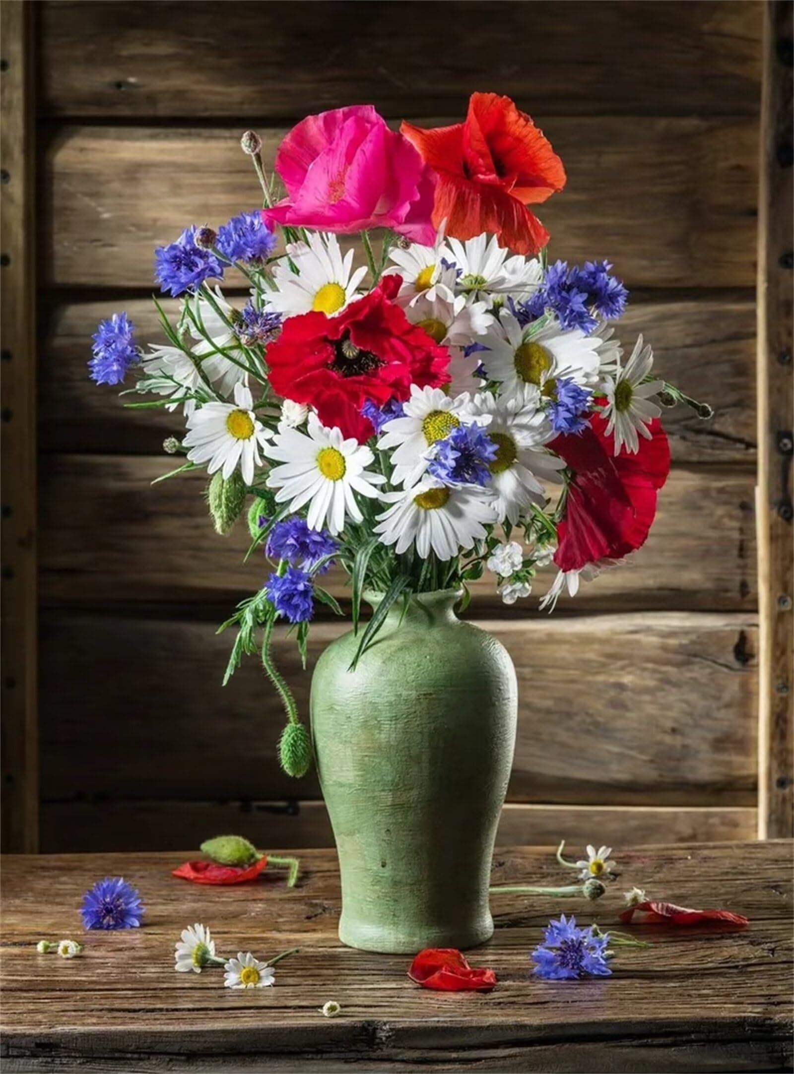 Pintar por Numeros Adultos,Flores De Jarrón Verde DIY Kit de Pintura al óleo de Lienzo