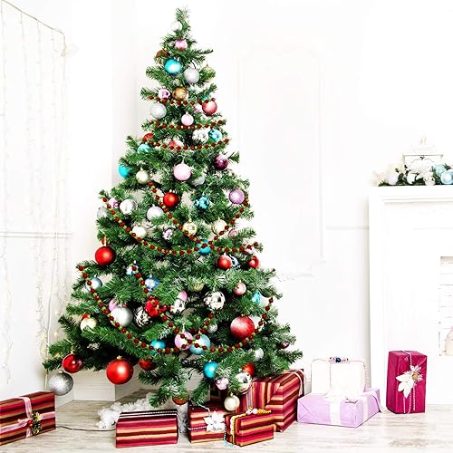 Miniatura 7 de WILLBOND Guirnalda de cuentas de árbol de Navidad de 16 pies, árbol de Navidad con purpurina verde y roja, cuentas de plástico para Navidad,
