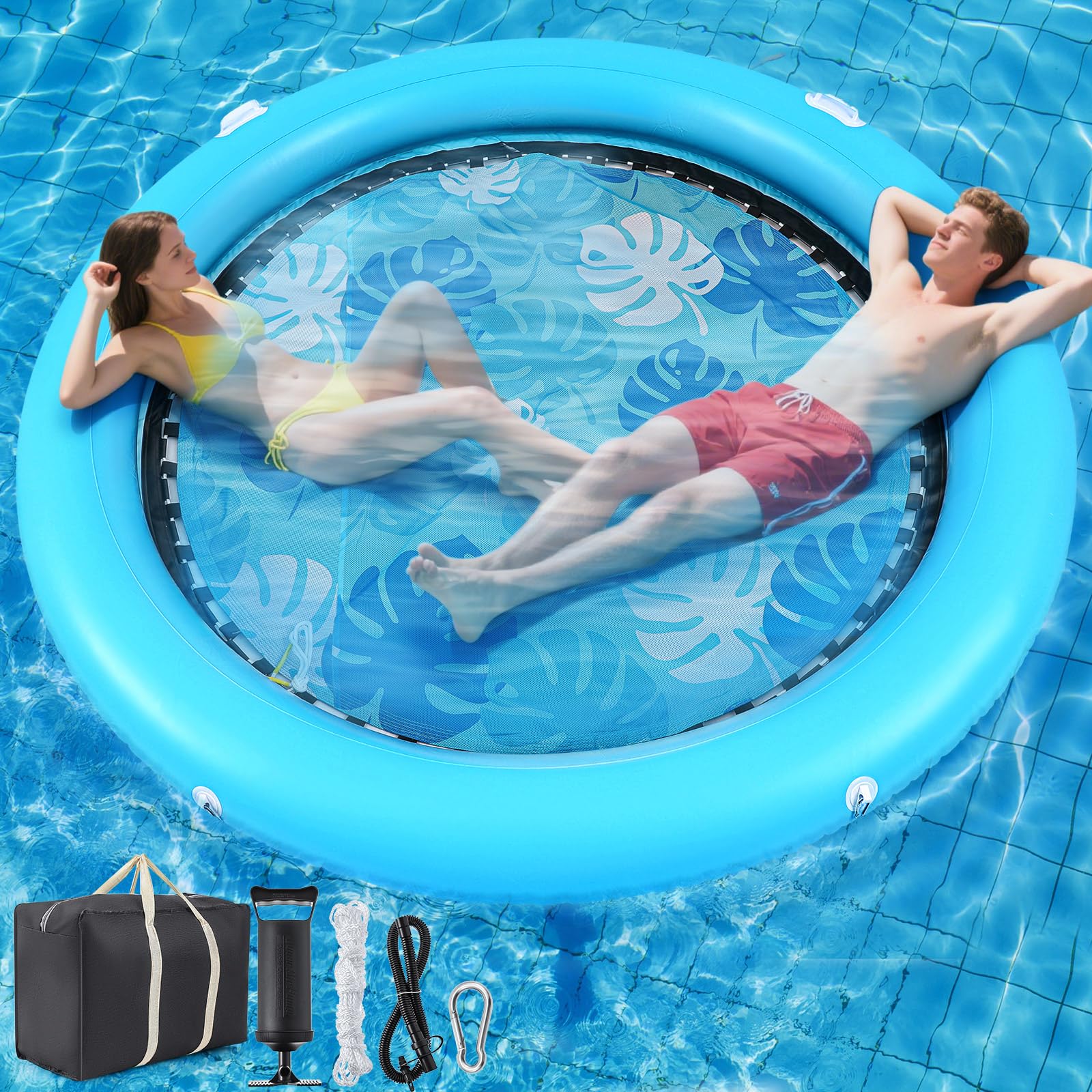 Sonwyoung 8ft Inflatable Water Hammock Round Floating Dock Large Float Ring Inflatable Raft for Adults Parties Floating Water Mat for Lakes, Pools,
