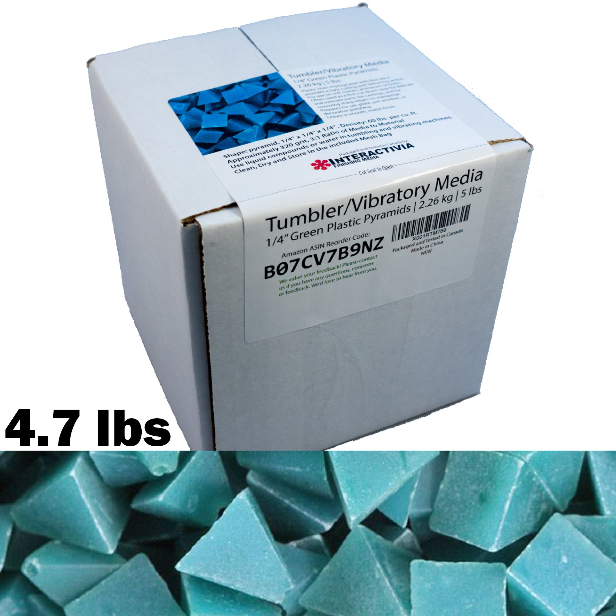 1/4 inch Green Plastic Resin Pyramid (Approx 320 grit) Tumbling Or Vibratory Media 4.7 lbs/2.1 kg | Includes a (Clean, Dry and Store) Bag | for use in Vibrating Tumbler Or Rotating Tumbler