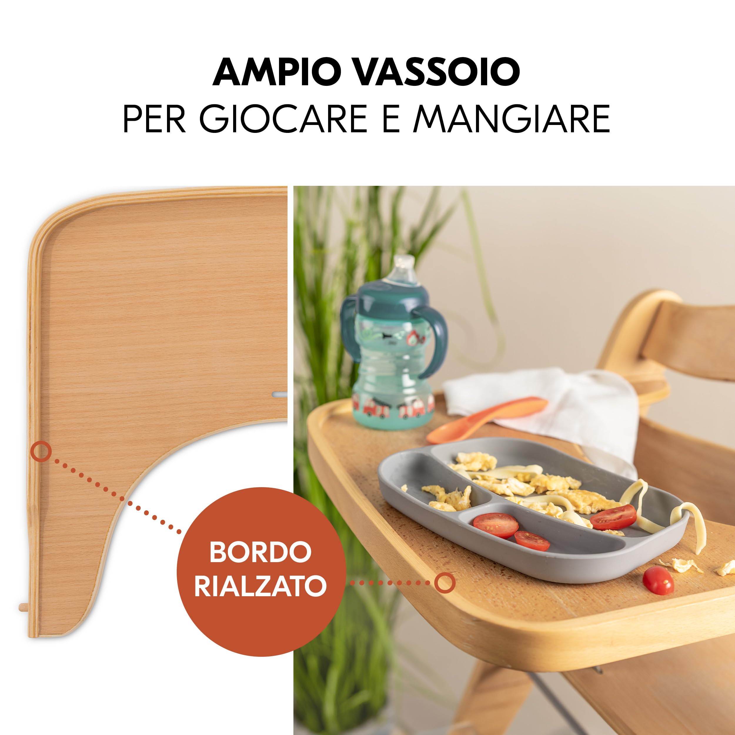 hauck Sediolone Pappa Alpha Move Newborn Set - Seggiolone Pappa Legno Evolutivo Da 0 Mesi con Sdraietta Dondolo Neonati, Cuscino e Vassoio - Legno, Beige