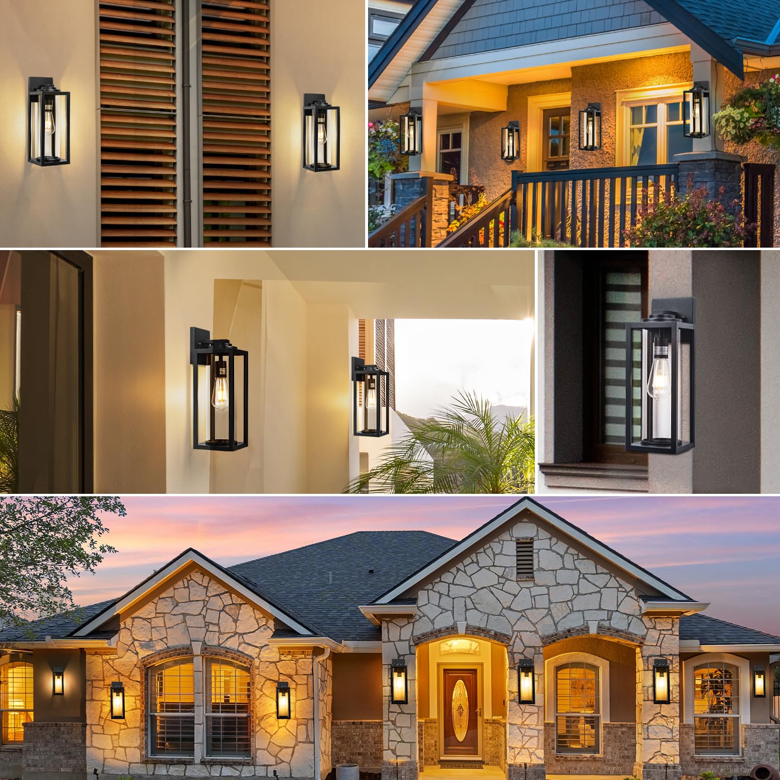 16inch Large Outdoor Wall Lights - 2 Packs Modern Black Exterior Light Fixture with Clear Glass Shade Waterproof — view 7