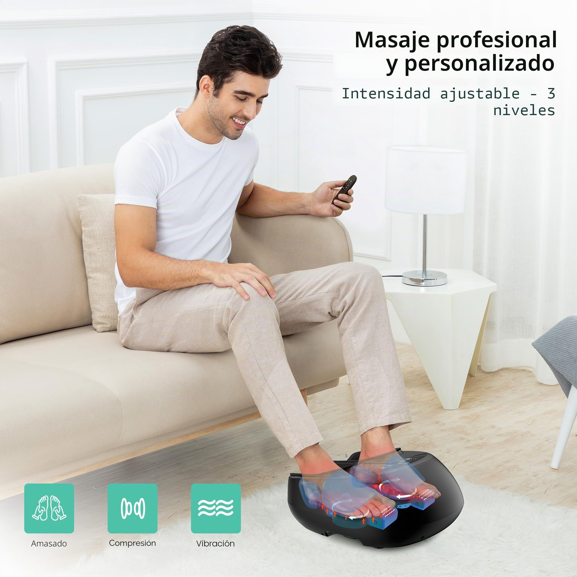 Snailax Masajeador de pies con calor, masajeador de pies Shiatsu con amasado por compresión vibración, masajeador eléctrico para pies, calentador de pies con mando a distancia, regalos para