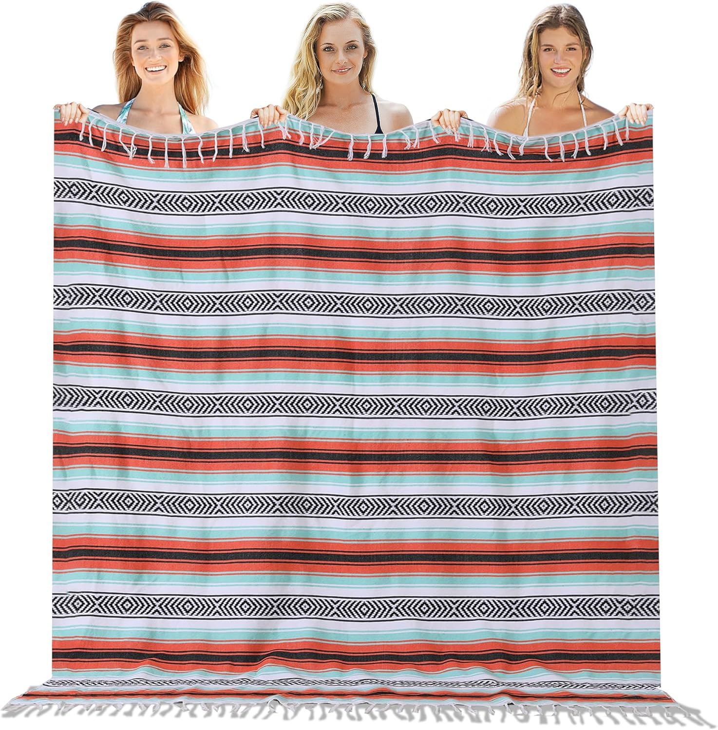 Mexican Throw Blanket Lightweight Serape Outdoor Blanket Extra Large Picnic Blanket Camping Blanket Beach Blanket Turkish Towel Sandproof Fast Dry XL Compact Tent Honeymoon Gadgets 50"x68" Mandarin