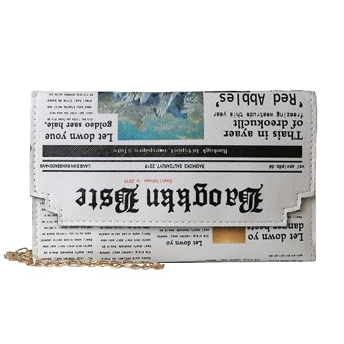 Newspaper Evening bag Clutch Crossbody Bag,Novelty PU Envelope Purse Adjustable