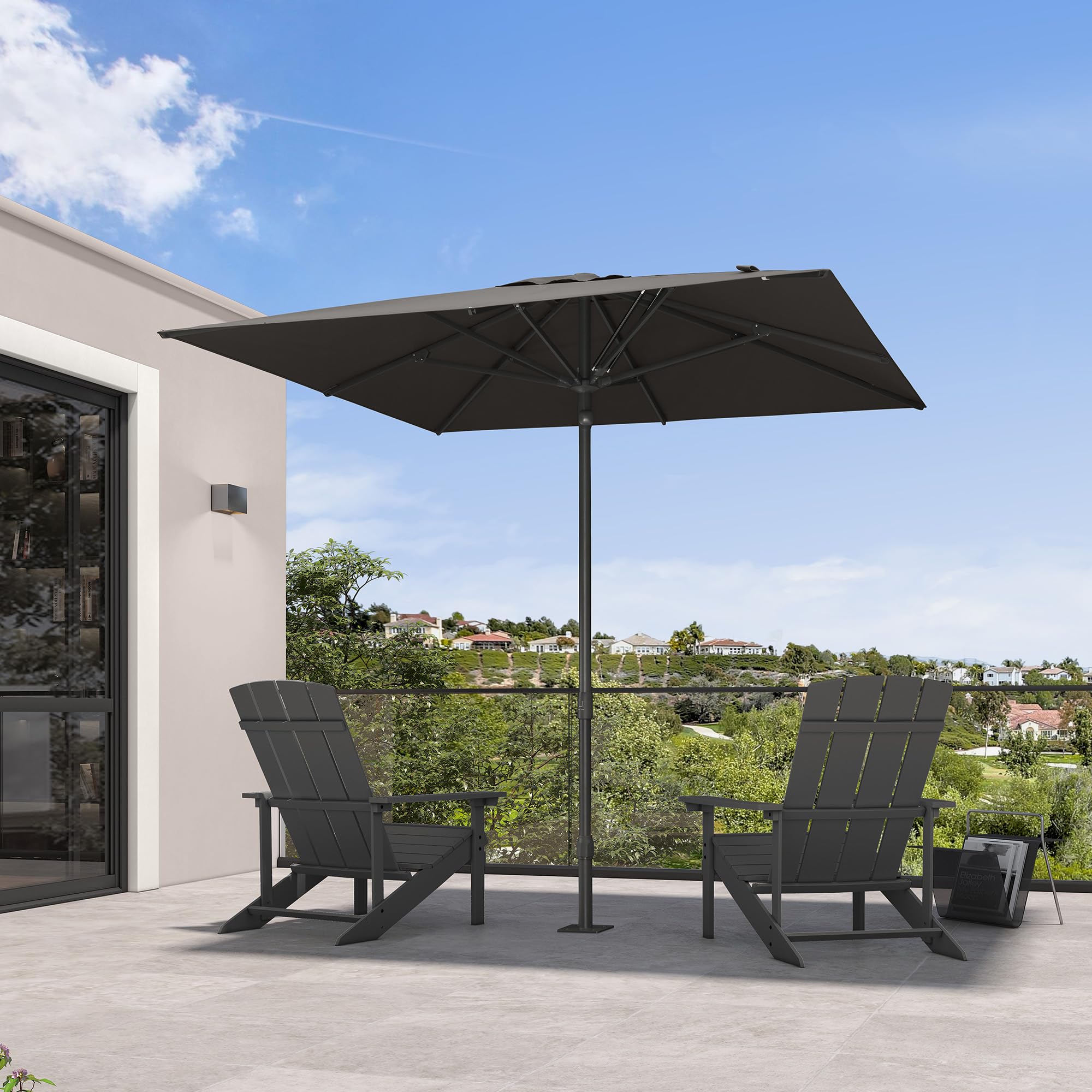 PURPLE LEAF Patio Market Umbrella 8' x 8' Semi-Auto Easy Opening, Gray