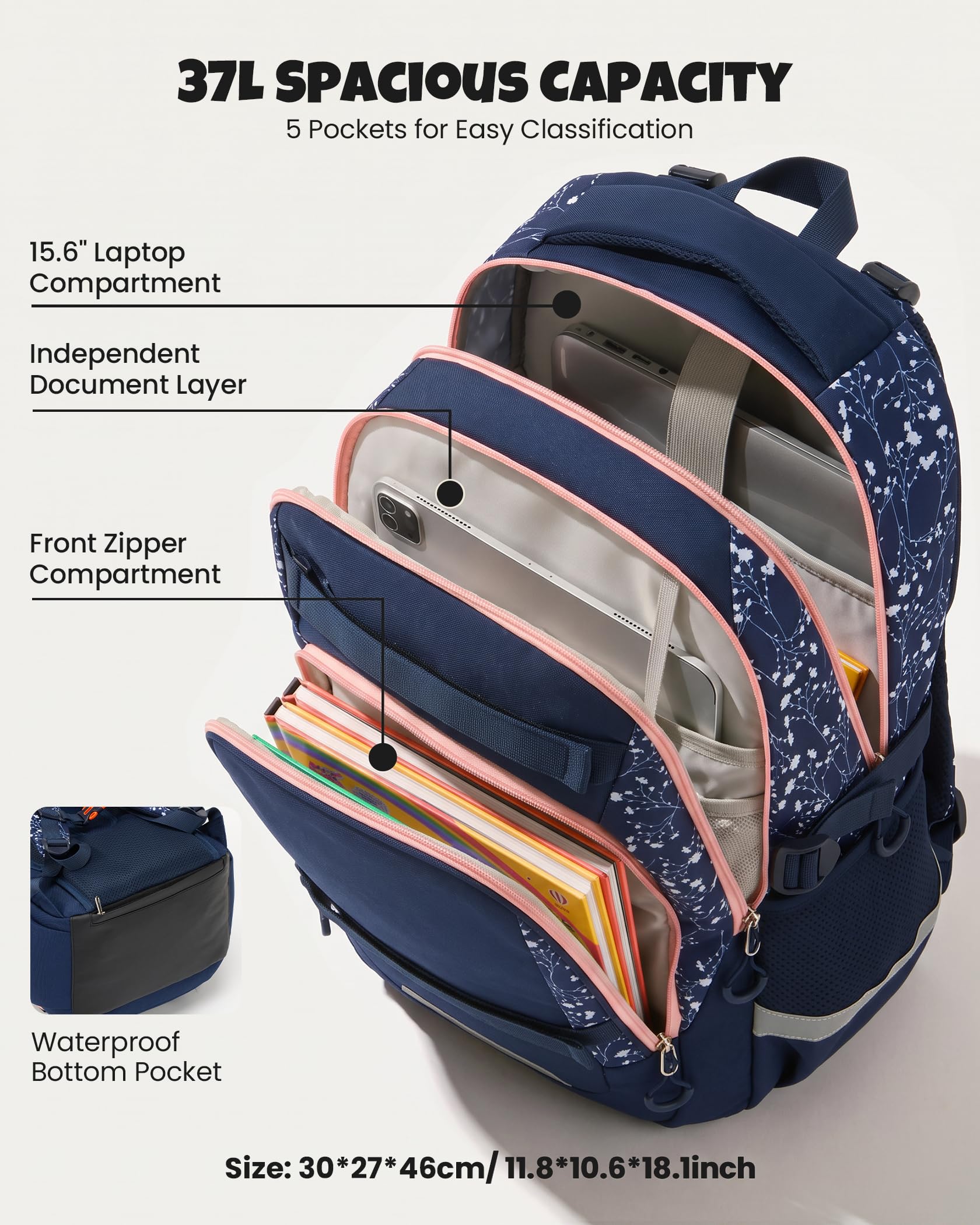 Amythe Ergo Schulranzen Mädchen Teenager Rucksack für Schule, Outdoor