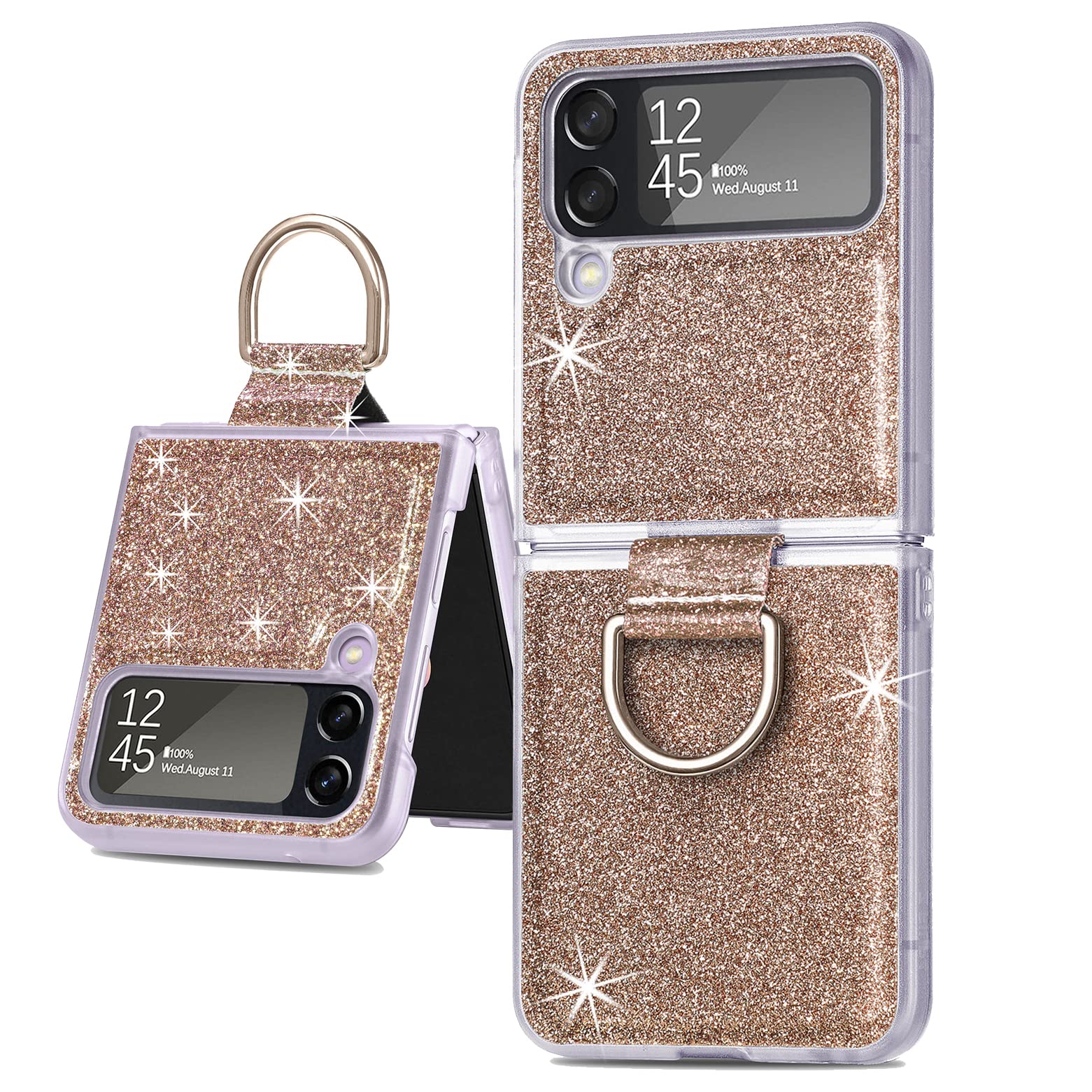 TopFunny Cases for Galaxy Z Flip 4 5G Luxury Glitter Case with Ring Cover Bling Ultra Thin Slim Hard PC Lightweight Protective Case Compatible with Samsung Galaxy Z Flip 4 5G 2022 Gold