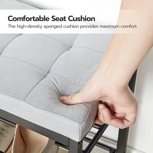 Miniatura 8 de HOOBRO Zapatero de 3 niveles para entrada con asiento acolchado, banco de almacenamiento de zapatos para sala de estar, pasillo, dormitorio,