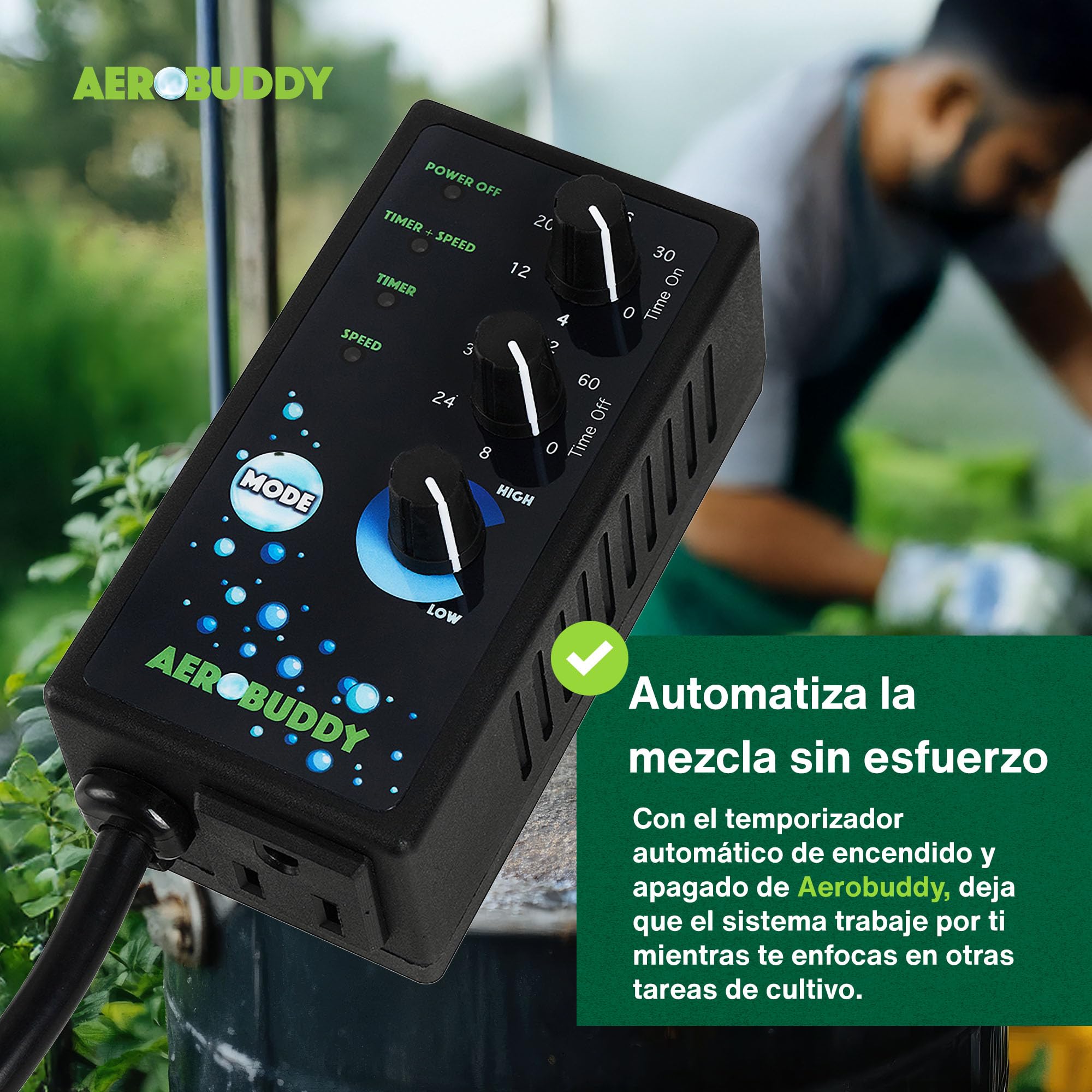 AEROMIXER Aerobuddy EU Zeitschaltuhr Steckdose mit Intervallsteuerung & Drehzahlregler für Pumpen – Steckdosentimer zur Pumpensteuerung von Misch- und Belüftungszyklen in Gartenbau & Landwirtschaft