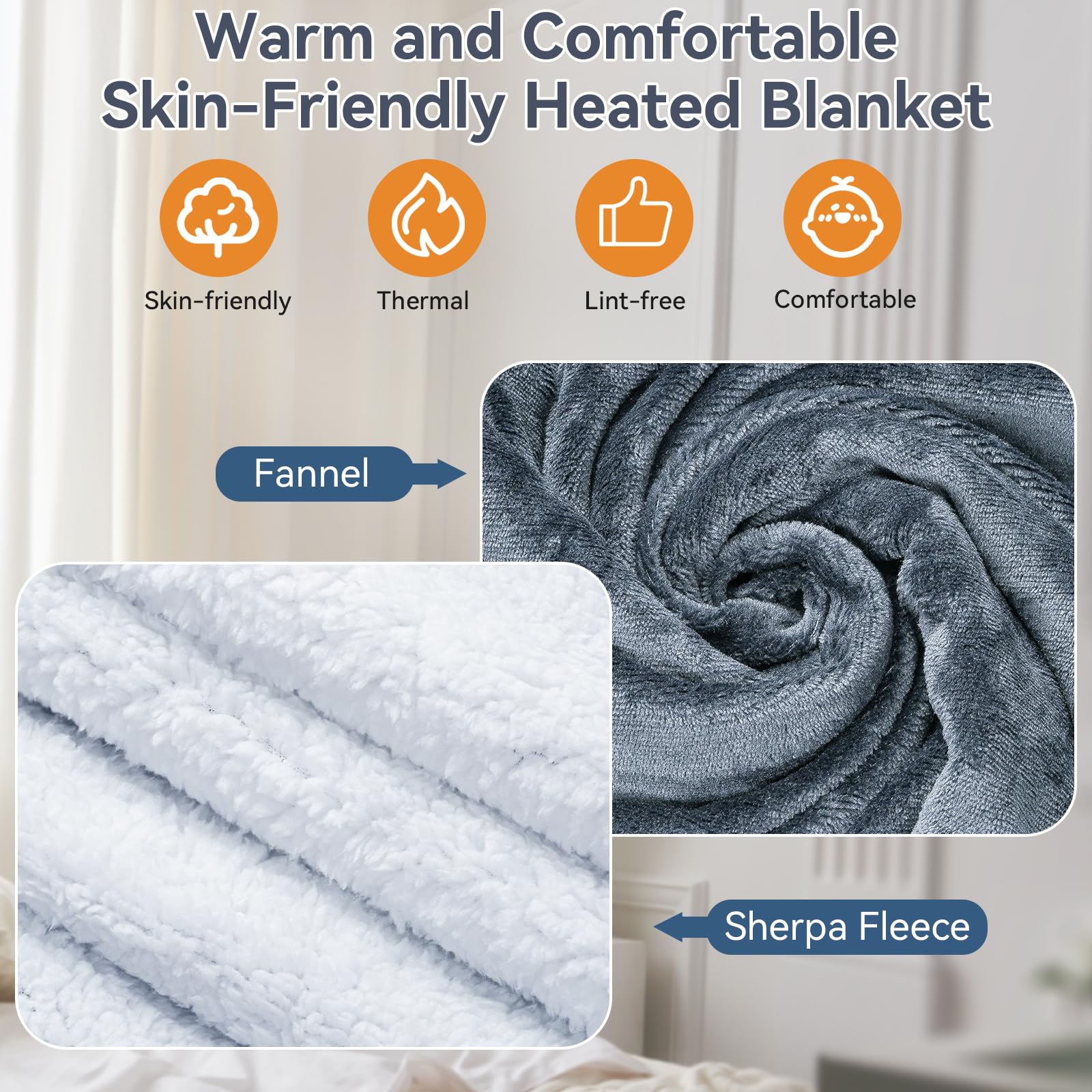 Olycism Coperta Termica 130 * 180cm Coperta Riscaldante Elettrica con 9 Livelli Di Calore e 10 Timer e Display Led Plaid Riscaldabile Termocoperta Singola e Doppie Grigio