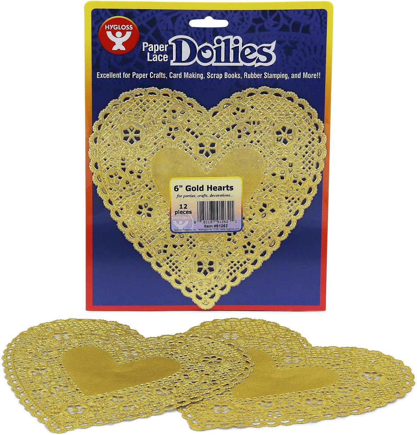 HyglossProducts Foil Heart Doilies for Crafts, Table Settings - 4 Inch, Gold, 12 Pack (91242)